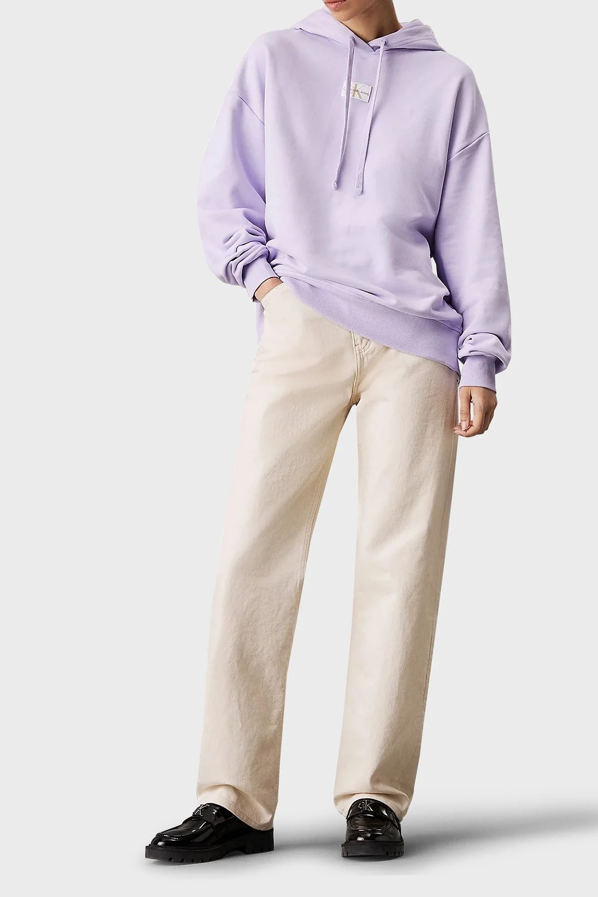 Calvin Klein Pamuklu Kapüşonlu Oversize J20J224063VFR Bayan Sweat J20J224063 VFR LİLA - 3