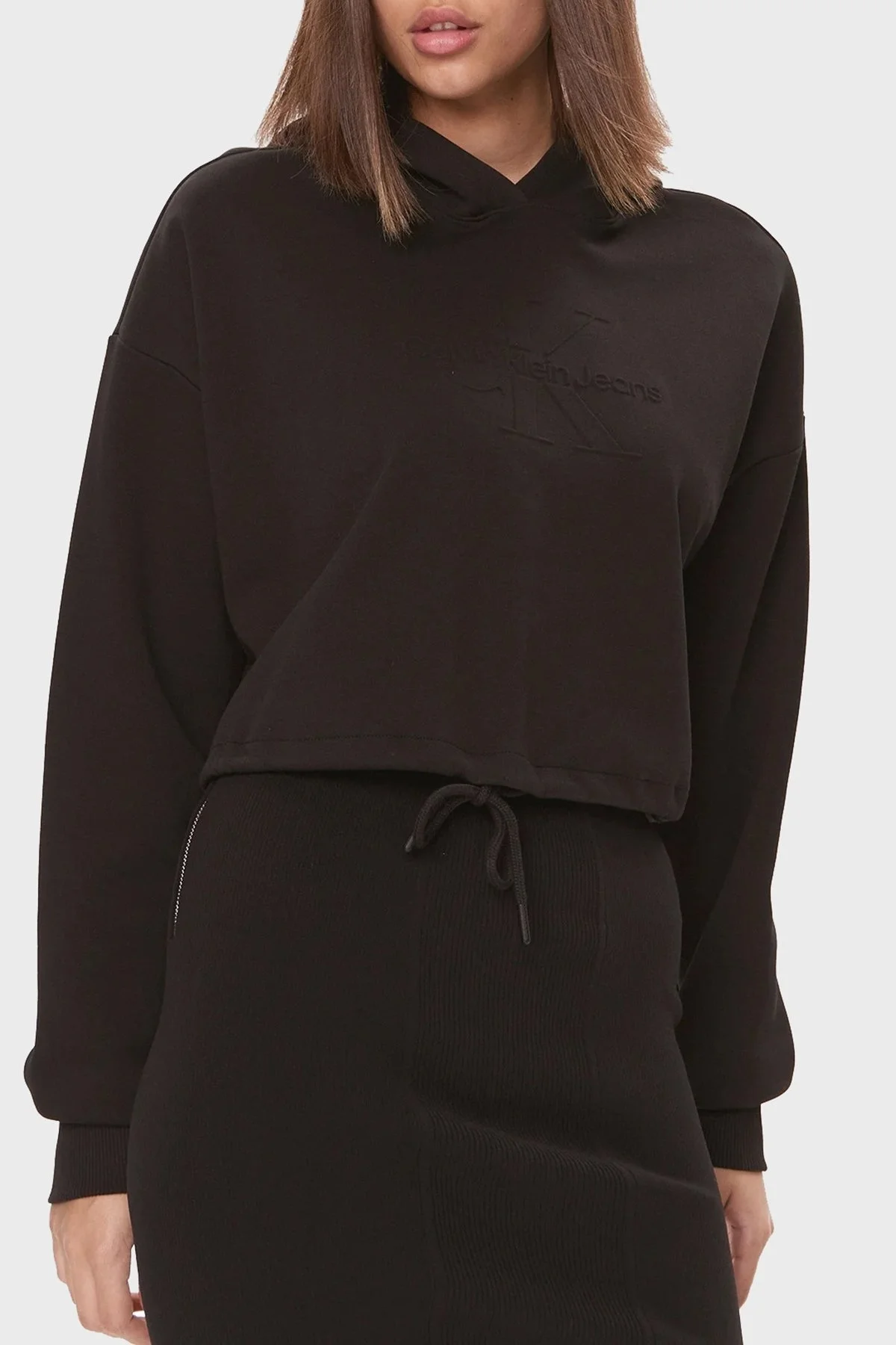 Calvin Klein Pamuklu Kapüşonlu Relaxed Fit Crop J20J221929BEH Bayan Sweat J20J221929 BEH SİYAH - 1
