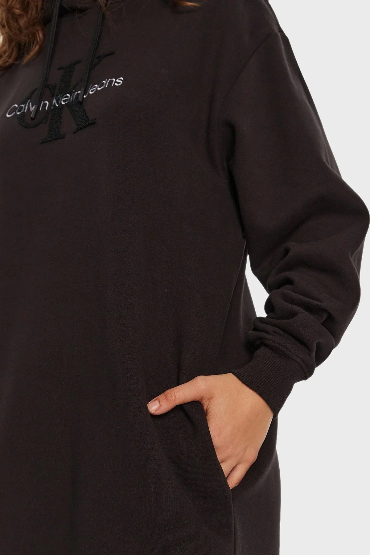 Calvin Klein Pamuklu Kapüşonlu Spor Mini J20J224685BEH Bayan Elbise J20J224685 BEH SİYAH - 5