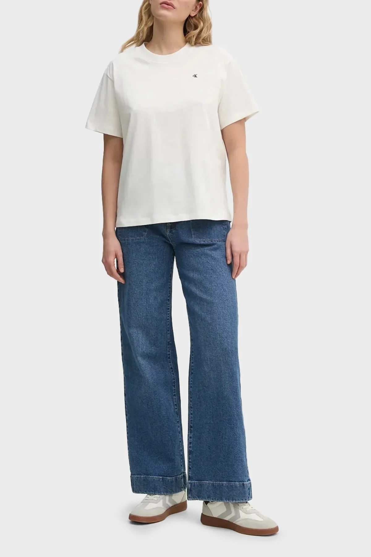 Calvin Klein Pamuklu Logo Baskılı Regular Fit Bisiklet Yaka J20J225238YAS Bayan T Shirt J20J225238 YAS EKRU - 7