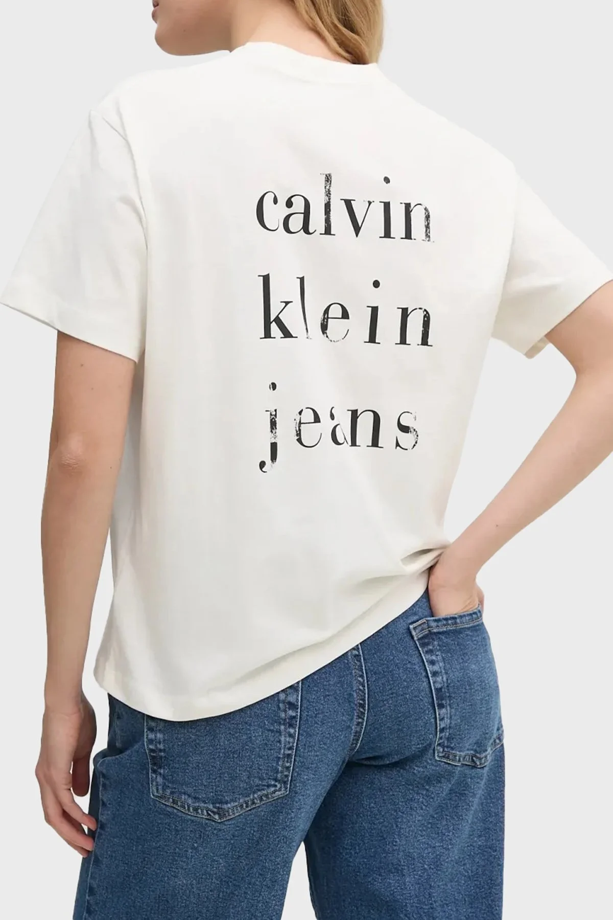 Calvin Klein Pamuklu Logo Baskılı Regular Fit Bisiklet Yaka J20J225238YAS Bayan T Shirt J20J225238 YAS EKRU - 8