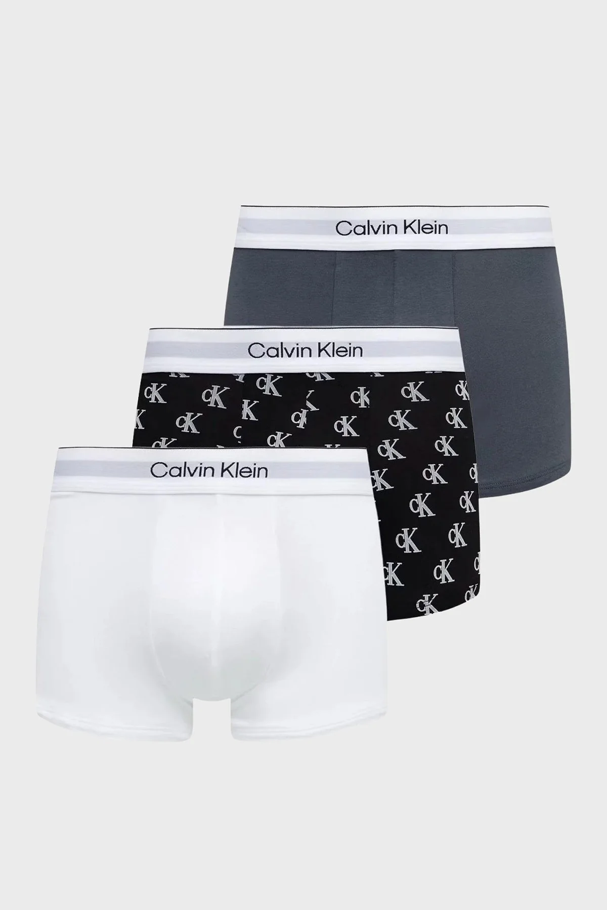 Calvin Klein Pamuklu Logolu 3 Pack LV00NB43895U4 Erkek Boxer LV00NB4389 5U4 Gri-siyah-beyaz - 1
