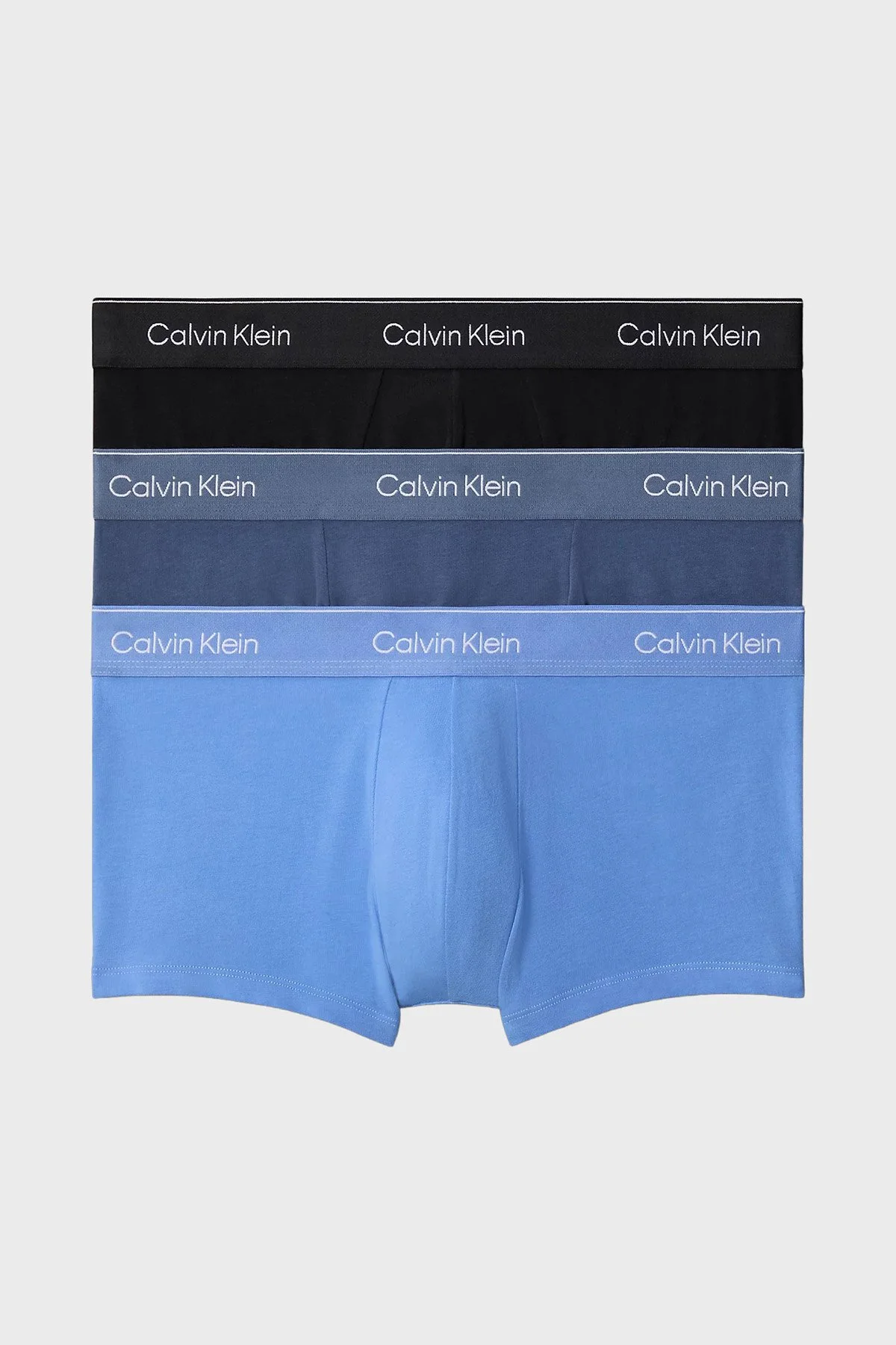 Calvin Klein Pamuklu Logolu 3 Pack LV00NB4389W8O Erkek Boxer LV00NB4389 W8O Siyah-buz mavi-mavi - 5