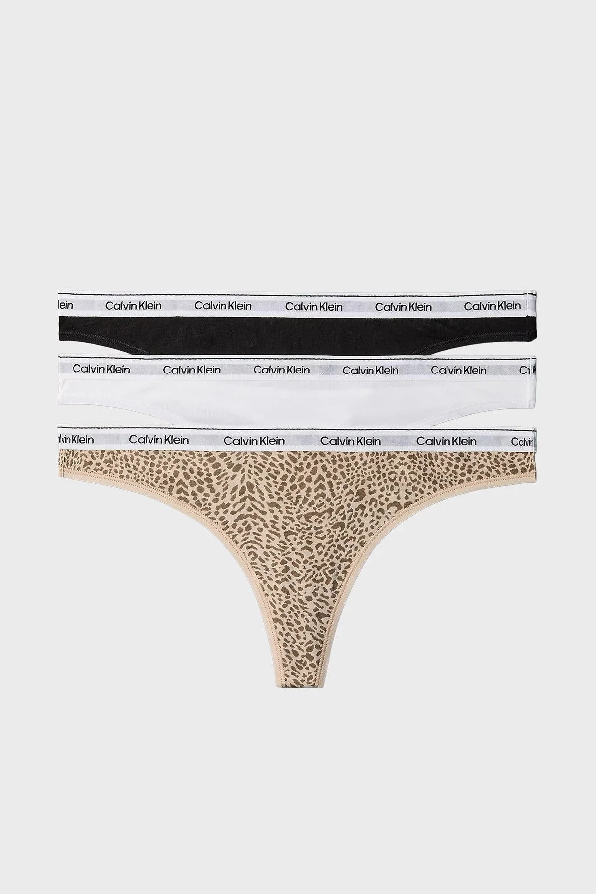 Calvin Klein Pamuklu Logolu 3 Pack LV00QD52093RN Kadın Külot LV00QD5209 3RN Siyah-Beyaz-Leopar - 1