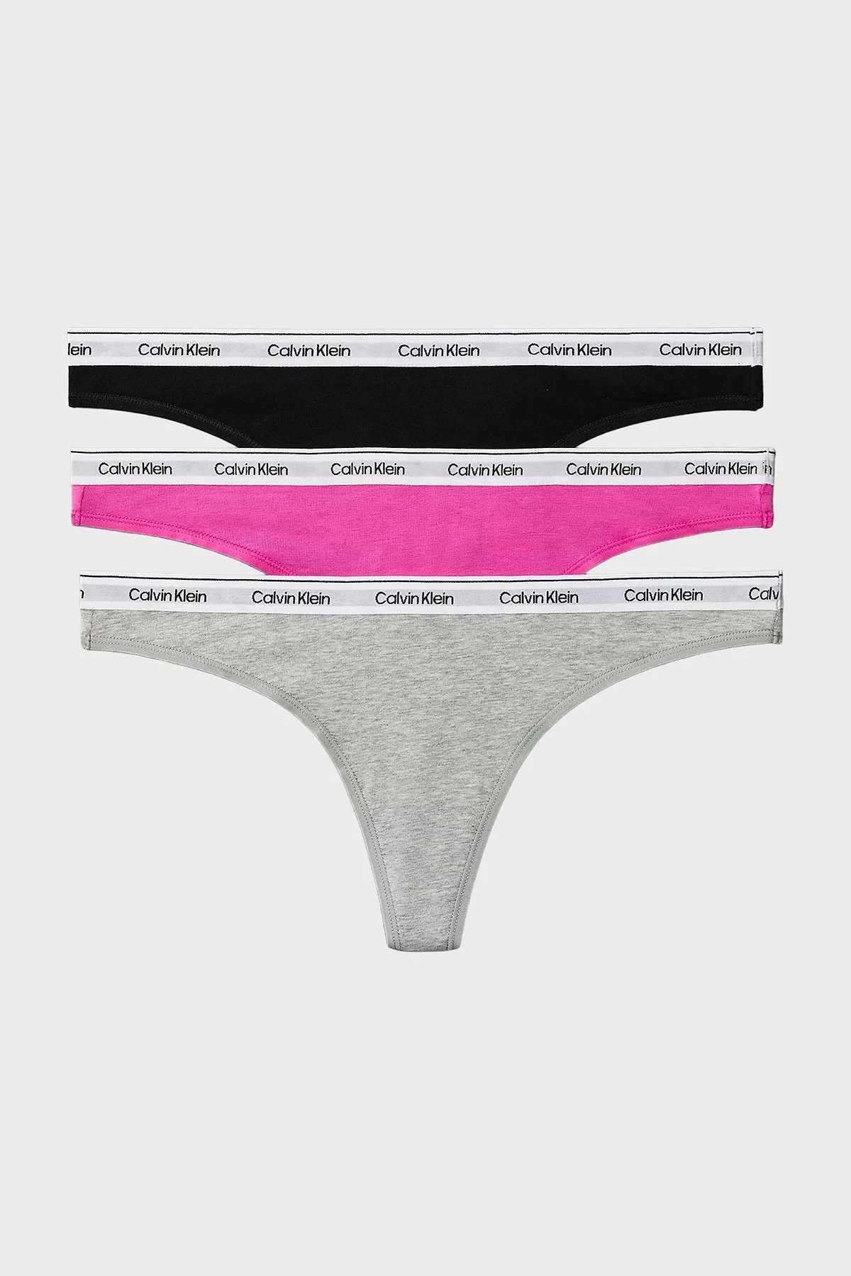 Calvin Klein Pamuklu Logolu 3 Pack LV00QD5209FQN Bayan Külot LV00QD5209 FQN Siyah-Gri-Pembe - 1