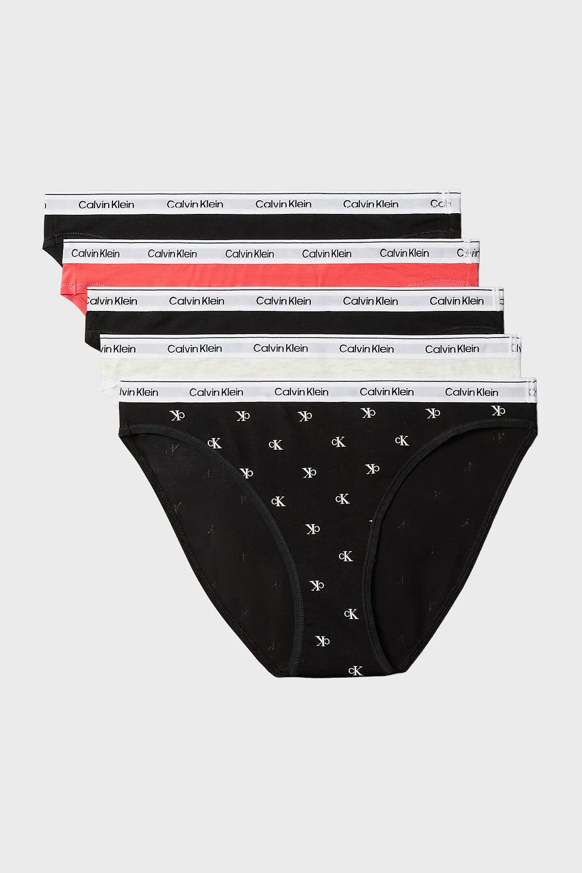 Calvin Klein Pamuklu Logolu 5 Pack 000QD5208E3IX Kadın Külot 000QD5208E 3IX SİYAH-GRİ-FUŞYA-SİYAH-SİYAH - 1