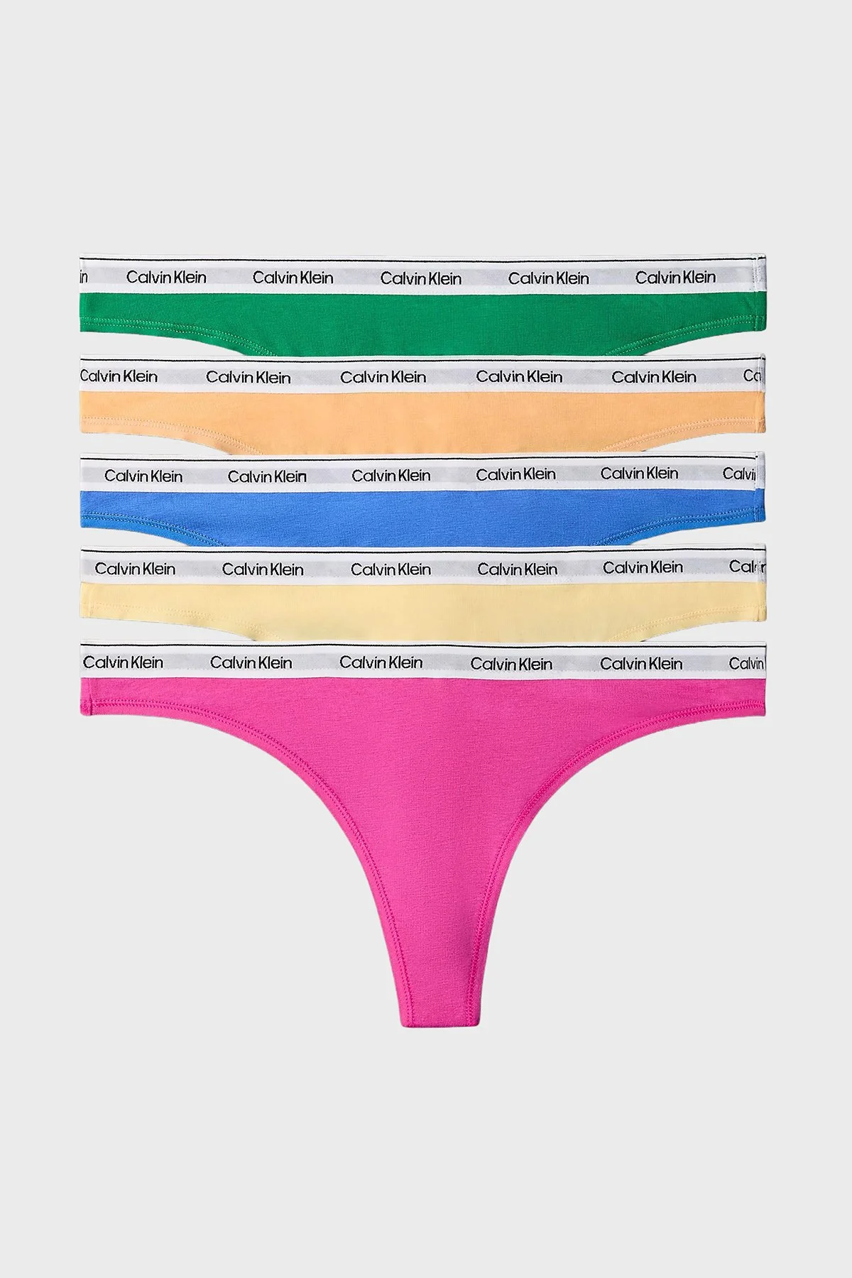 Calvin Klein Pamuklu Logolu 5 Pack LV00QD52214WI Kadın Külot LV00QD5221 4WI Yeşil-Turuncu-Mavi-Sarı-Pembe - 1