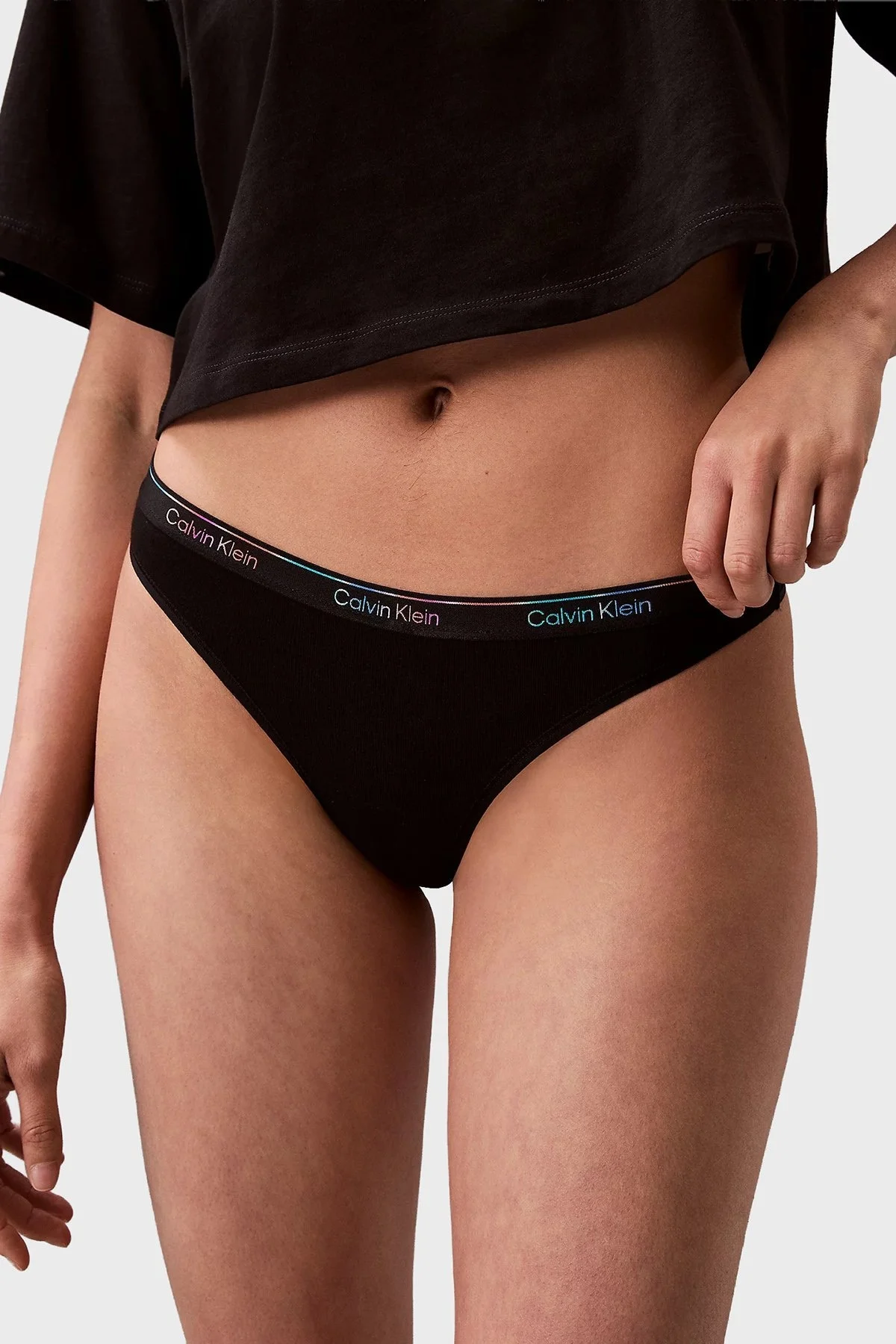 Calvin Klein Pamuklu Logolu 5 Pack LV00QD5322WBT Bayan Külot LV00QD5322 WBT SİYAH-BEYAZ-GRİ - 8