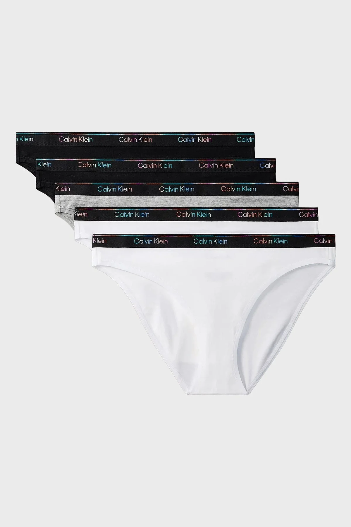 Calvin Klein Pamuklu Logolu 5 Pack LV00QD5323WBT Bayan Külot LV00QD5323 WBT SİYAH-BEYAZ-GRİ - 7