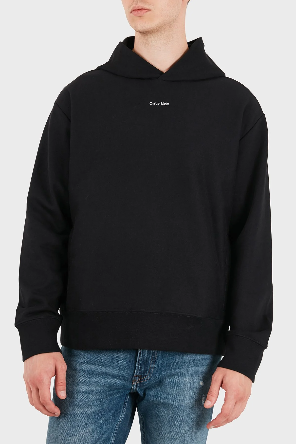 Calvin Klein Pamuklu Logolu Kapüşonlu Yaka LV04RG258GUB1 Erkek Sweat LV04RG258G UB1 Siyah - 1