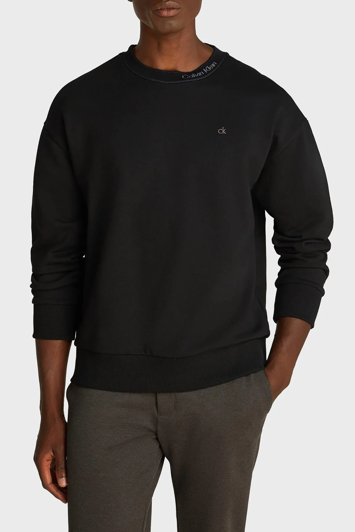 Calvin Klein Pamuklu Logolu Regular Fit Bisiklet Yaka K10K114092BEH Erkek Sweat K10K114092 BEH SİYAH - 1