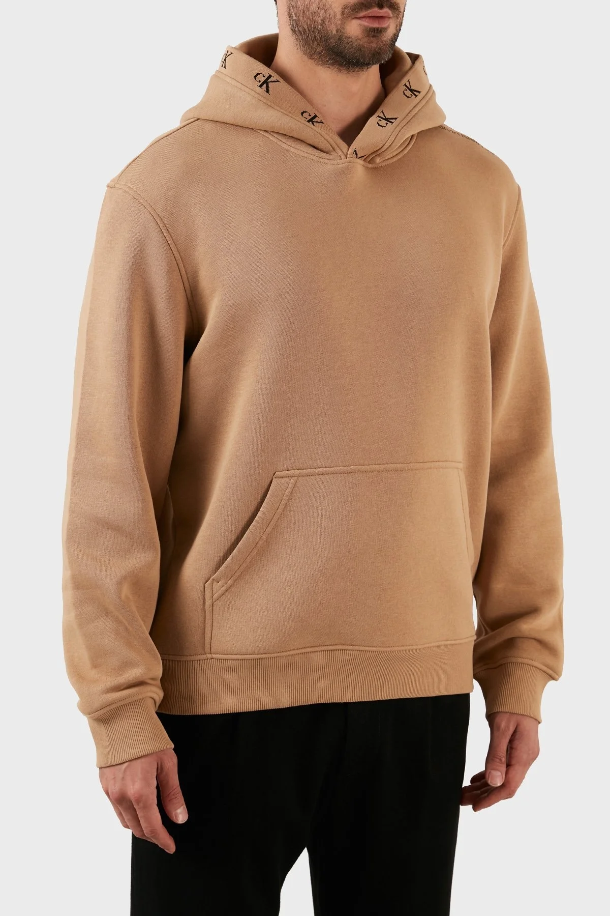 Calvin Klein Pamuklu Logolu Relaxed Fit Kapüşonlu Kanguru Cepli Erkek Sweat J30J321883 GV7 KAHVE - 3