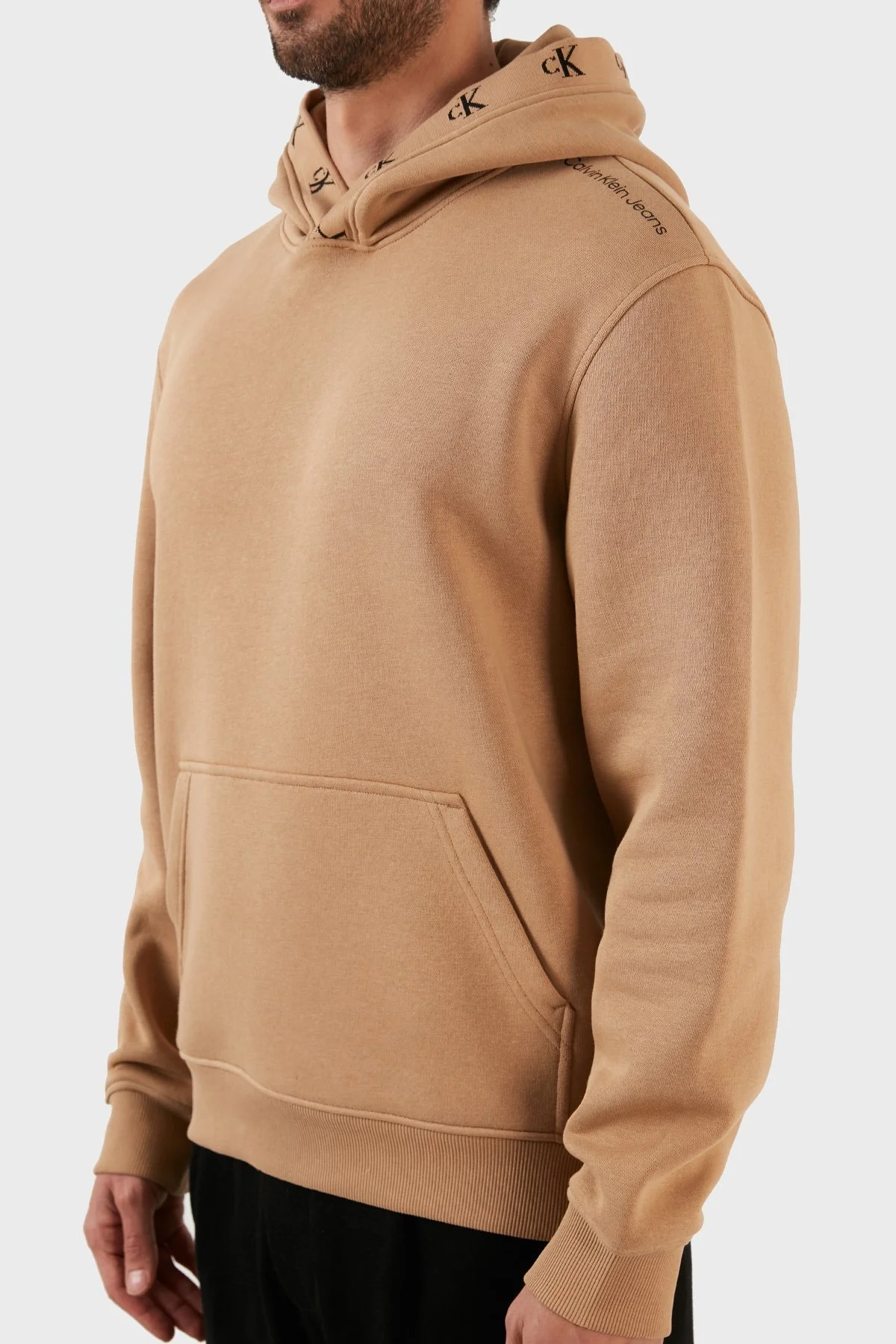 Calvin Klein Pamuklu Logolu Relaxed Fit Kapüşonlu Kanguru Cepli Erkek Sweat J30J321883 GV7 KAHVE - 4