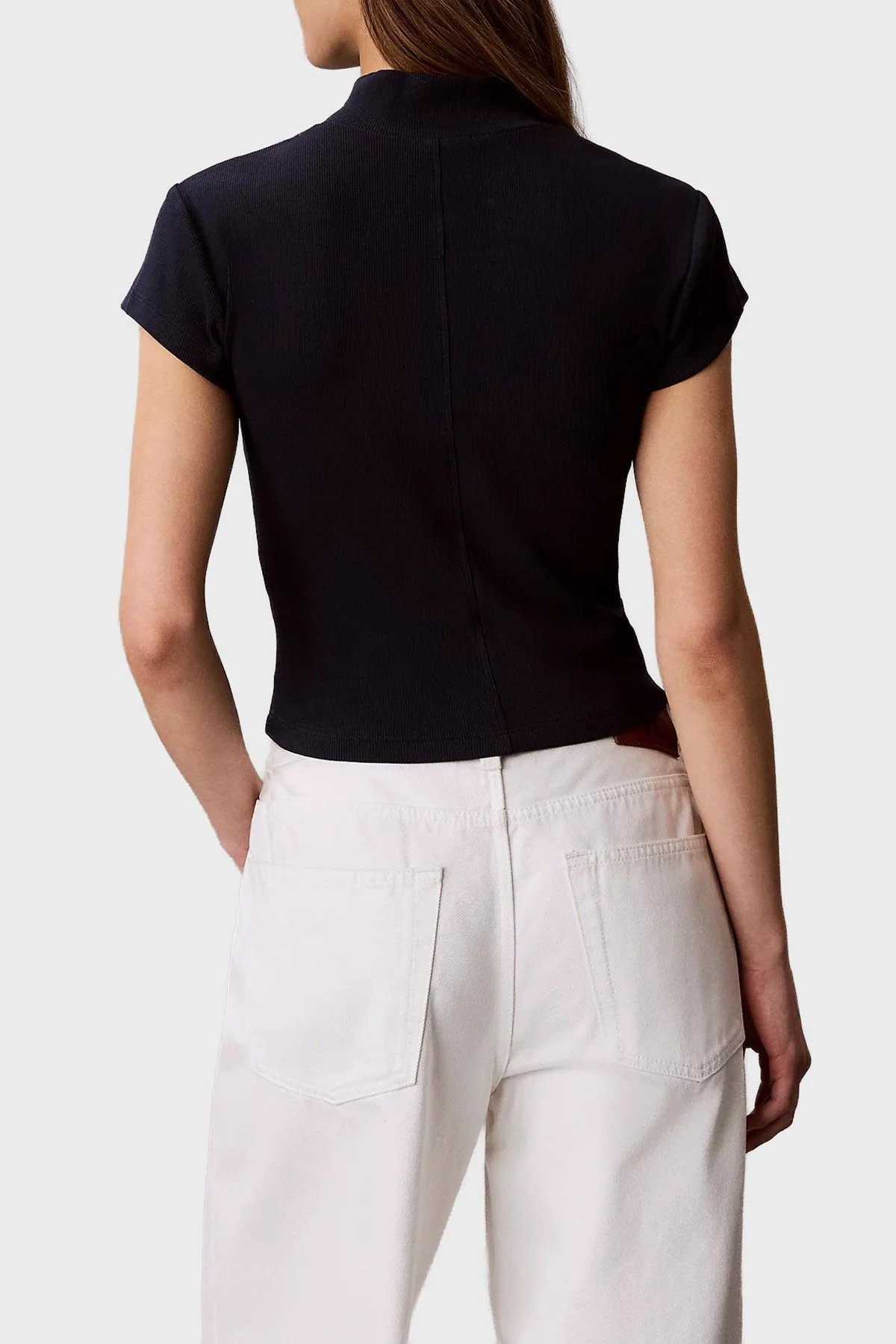 Calvin Klein Pamuklu Logolu Slim Fit Fermuarlı Dik Yaka LV047G240GCEF Kadın Top LV047G240G CEF LACİVERT - 3