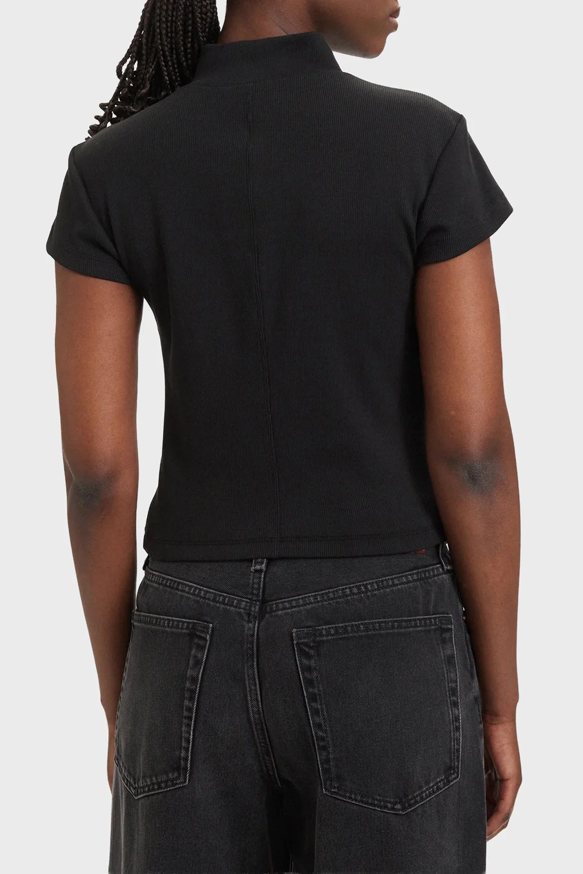 Calvin Klein Pamuklu Logolu Slim Fit Fermuarlı Dik Yaka LV047G240GUB1 Kadın Top LV047G240G UB1 SİYAH - 3