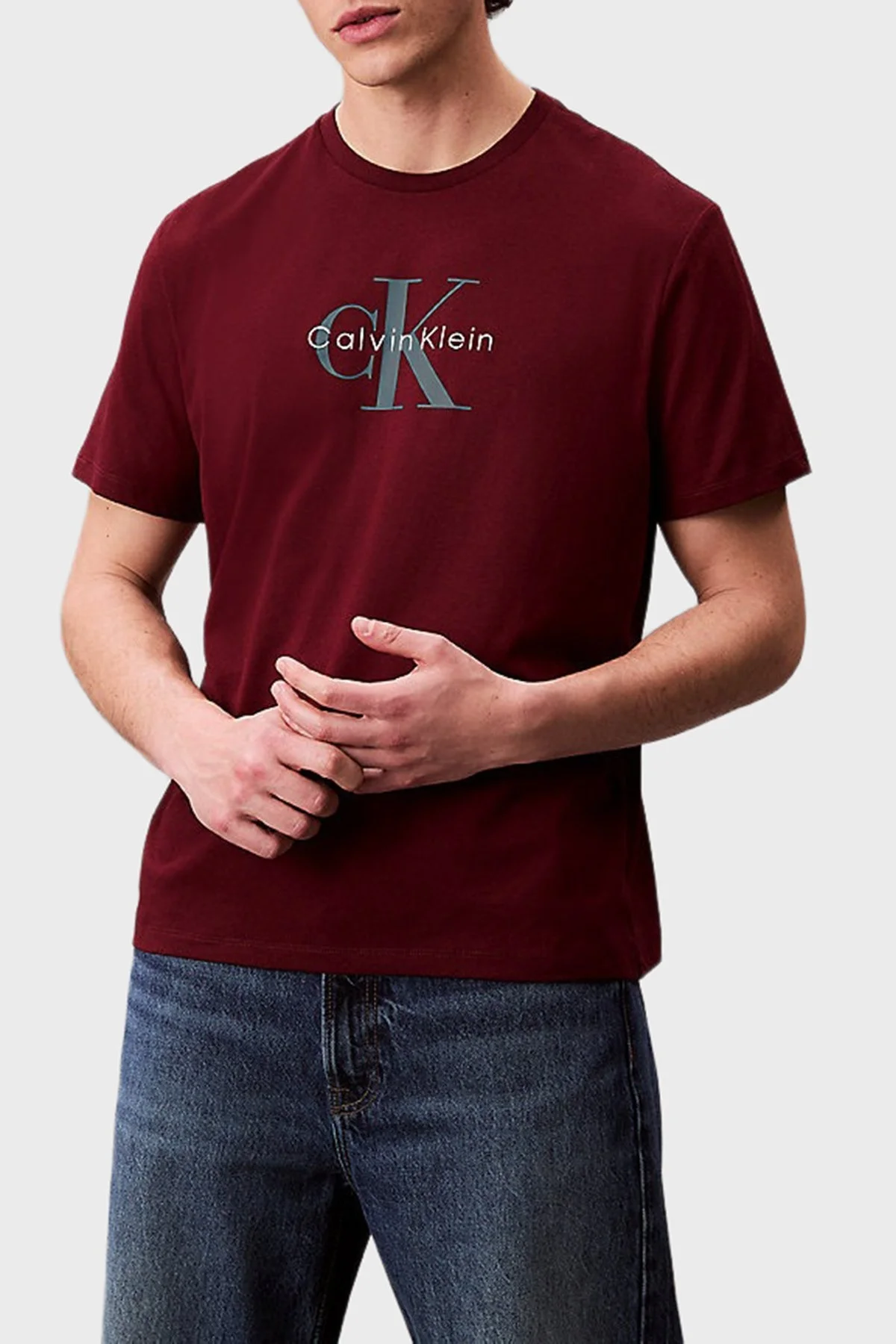 Calvin Klein Pamuklu Loose Fit Bisiklet Yaka Logolu LV04RB862GVLP Erkek T Shirt LV04RB862G VLP KIRMIZI - 1