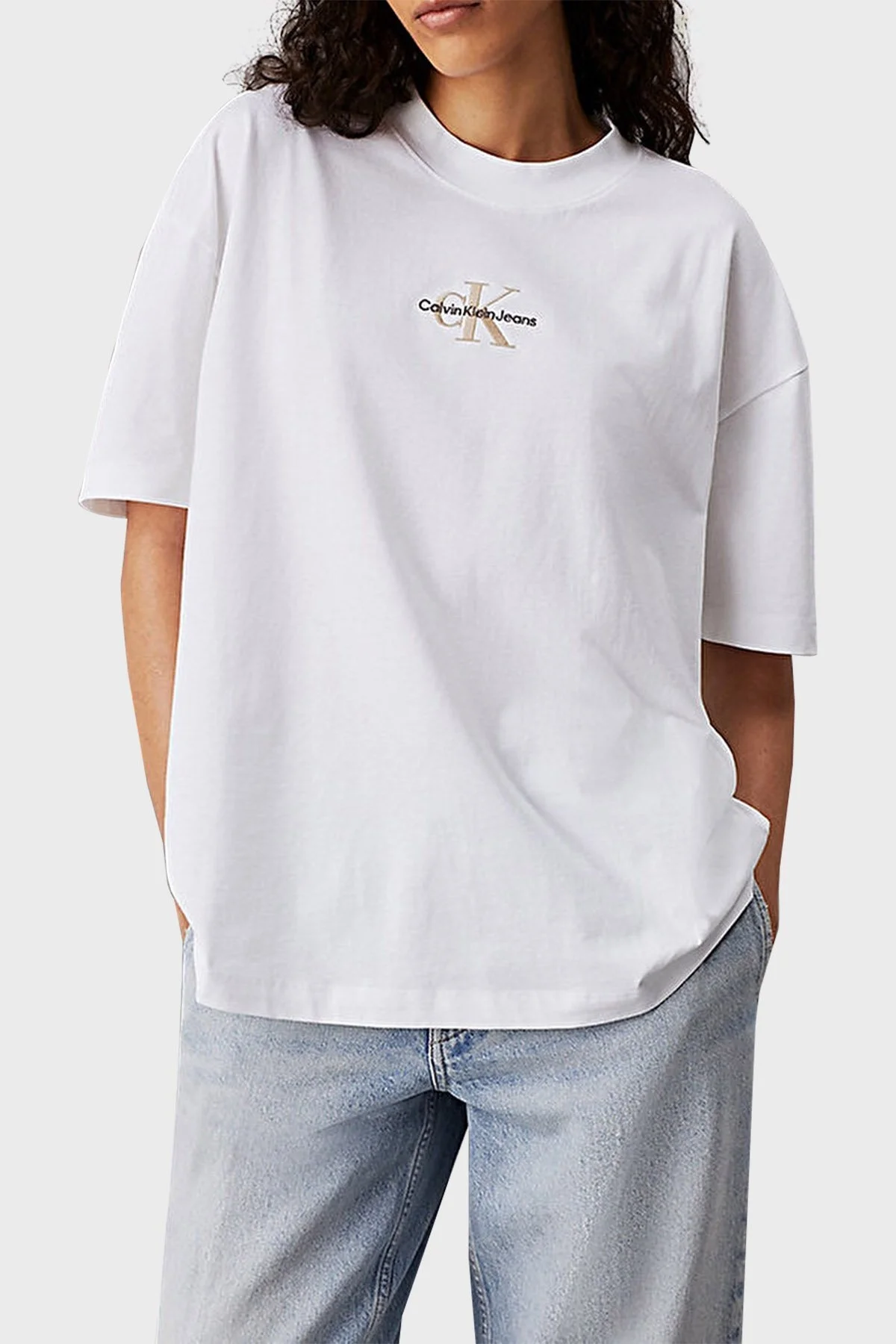 Calvin Klein Pamuklu Loose Fit J20J223561YAF Bayan T Shirt J20J223561 YAF BEYAZ - 1