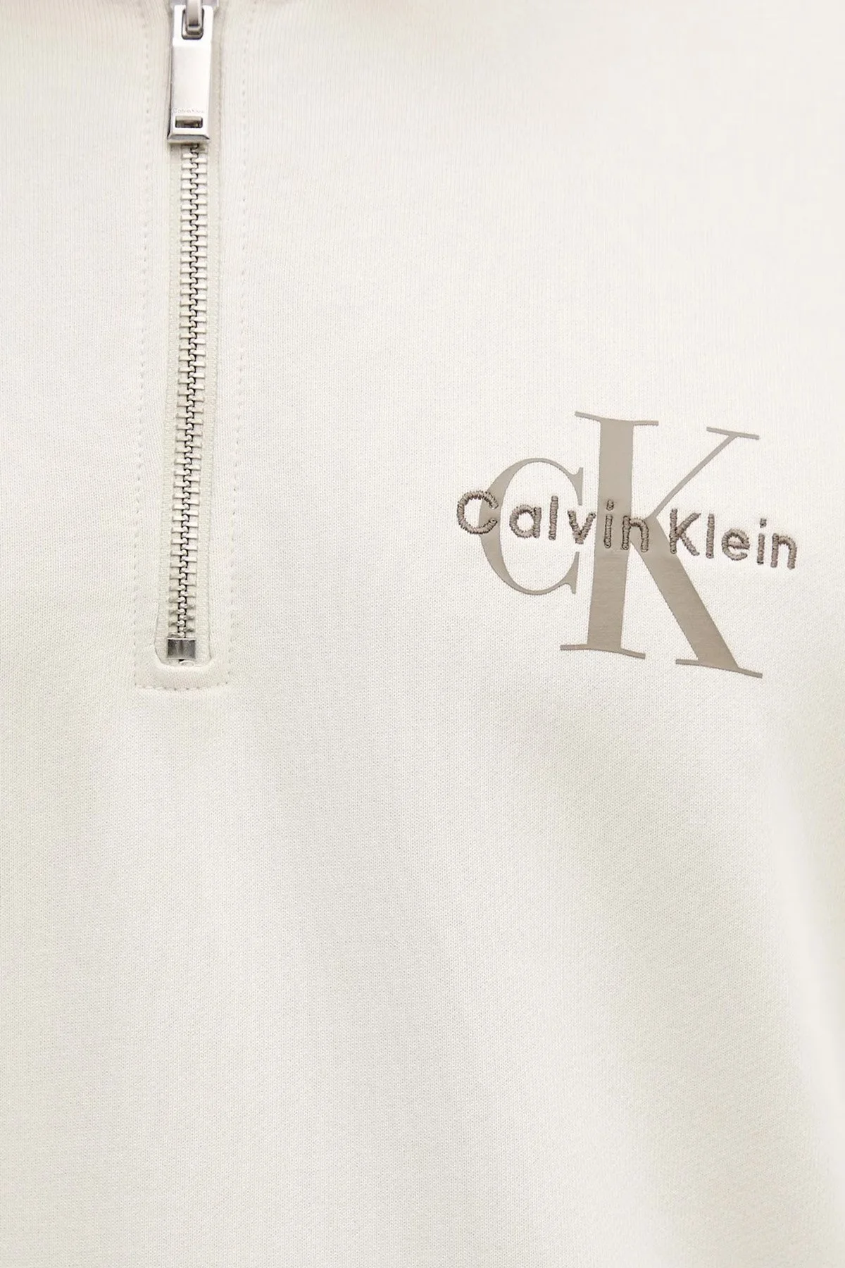 Calvin Klein Pamuklu Loose Fit Yarım Fermuarlı Dik Yaka LV04RD244G67U Erkek Sweat LV04RD244G 67U EKRU - 5
