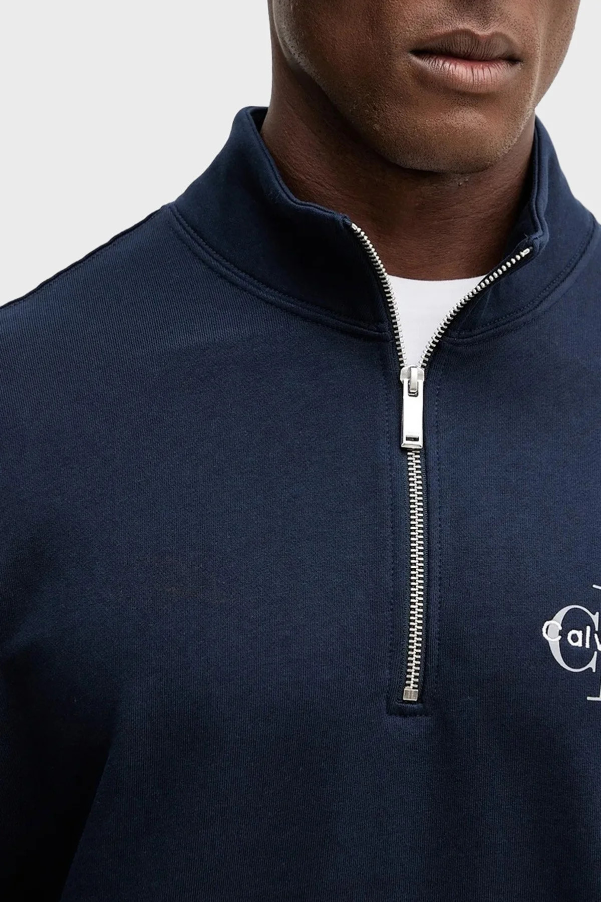 Calvin Klein Pamuklu Loose Fit Yarım Fermuarlı Dik Yaka LV04RD244GCEF Erkek Sweat LV04RD244G CEF LACİVERT - 4