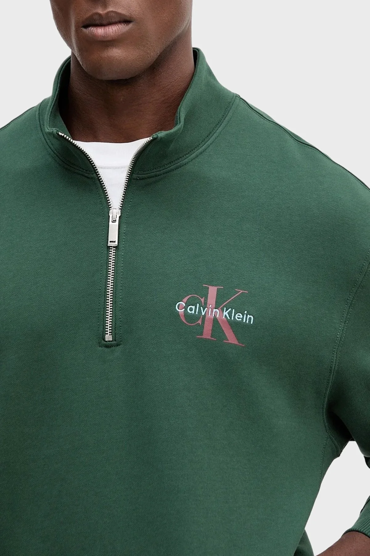 Calvin Klein Pamuklu Loose Fit Yarım Fermuarlı Dik Yaka LV04RD244GLLG Erkek Sweat LV04RD244G LLG YEŞİL - 3