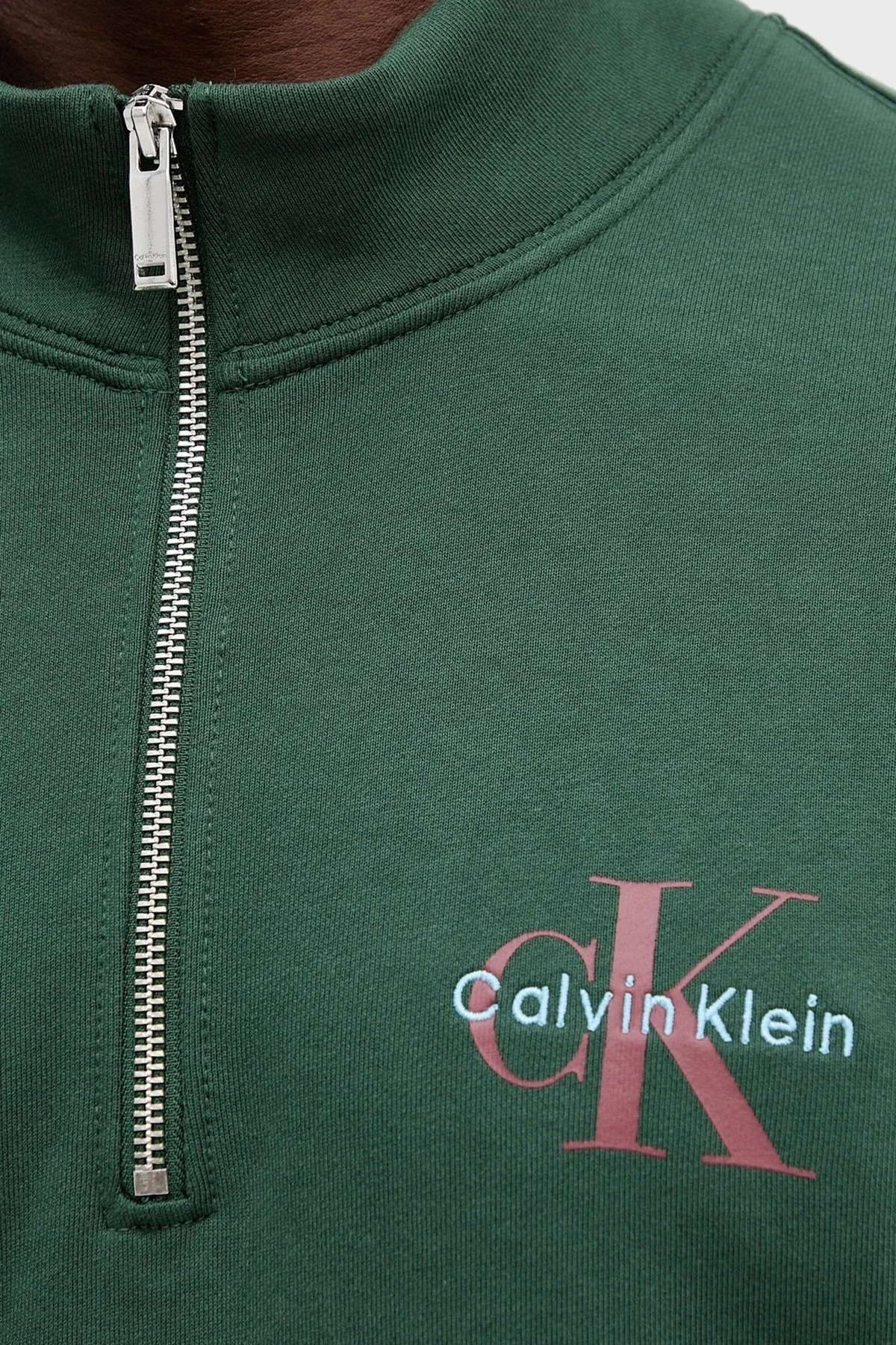 Calvin Klein Pamuklu Loose Fit Yarım Fermuarlı Dik Yaka LV04RD244GLLG Erkek Sweat LV04RD244G LLG YEŞİL - 4