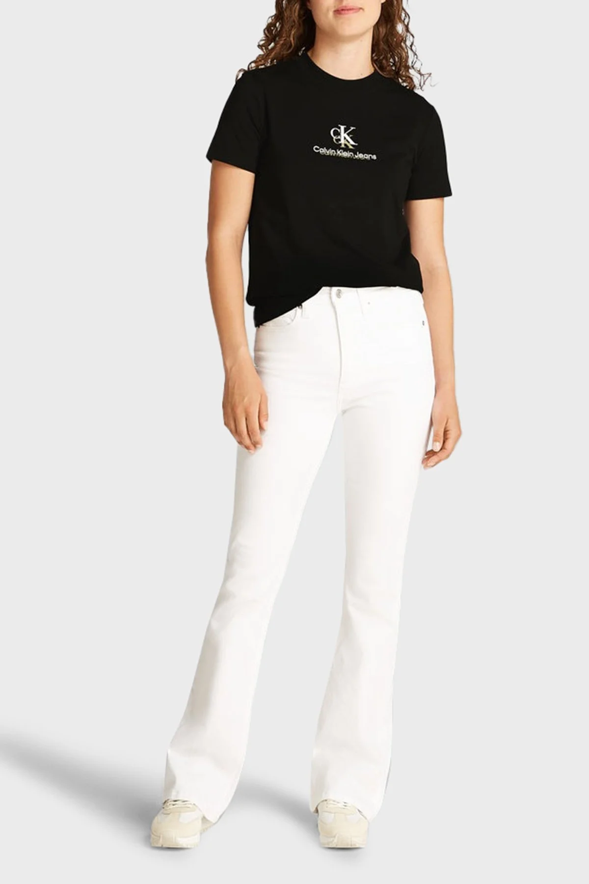 Calvin Klein Pamuklu Monogram Logo Baskılı Regular Fit Bisiklet Yaka J20J225545BEH Bayan T Shirt J20J225545 BEH SİYAH - 3