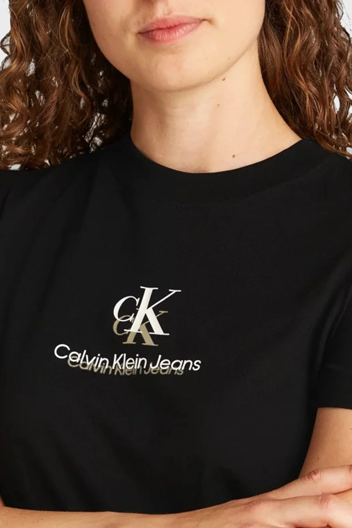 Calvin Klein Pamuklu Monogram Logo Baskılı Regular Fit Bisiklet Yaka J20J225545BEH Bayan T Shirt J20J225545 BEH SİYAH - 4