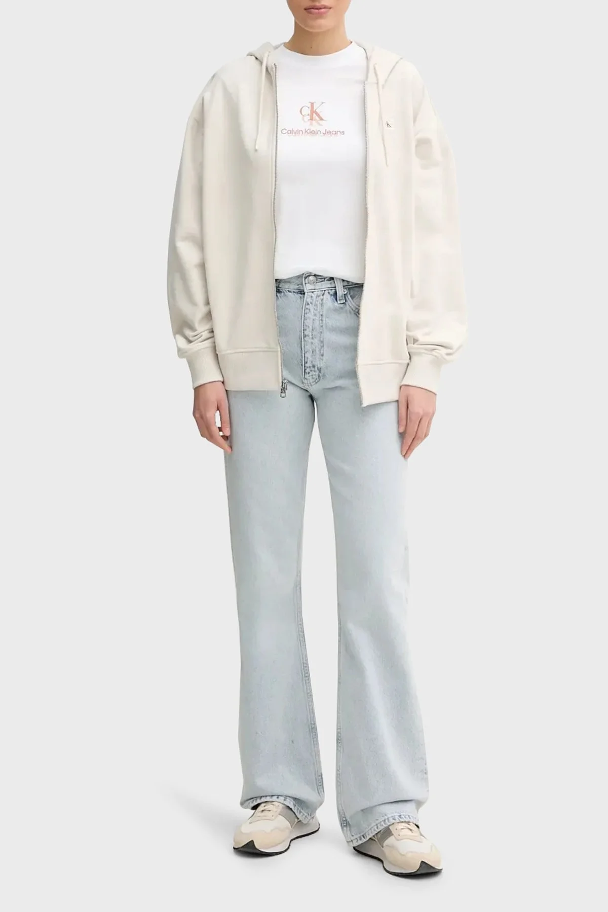 Calvin Klein Pamuklu Monogram Logo Baskılı Regular Fit Bisiklet Yaka J20J225545YAA Bayan T Shirt J20J225545 YAA BEYAZ - 8