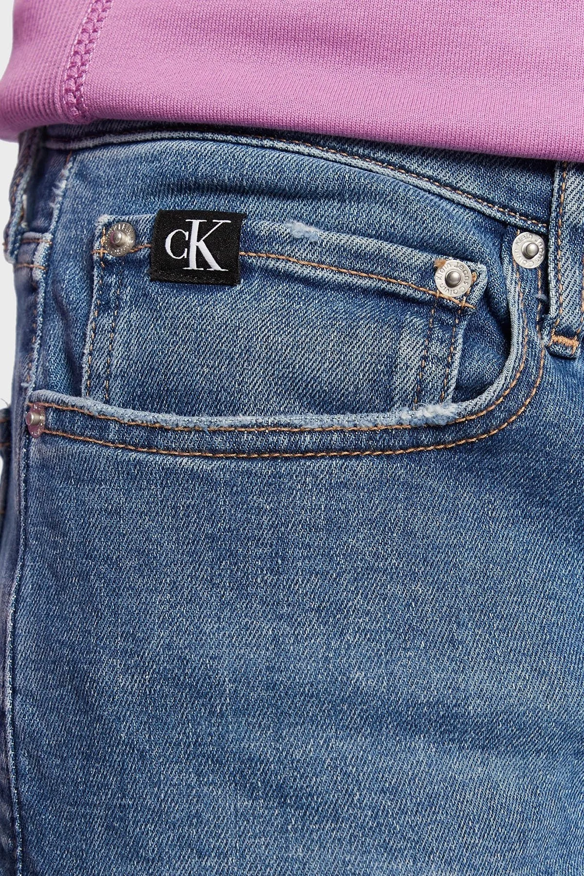Calvin Klein Pamuklu Normal Bel Slim Fit Dar Paça Jeans J30J3224371A4 Erkek Kot Pantolon J30J322437 1A4 MAVİ - 5