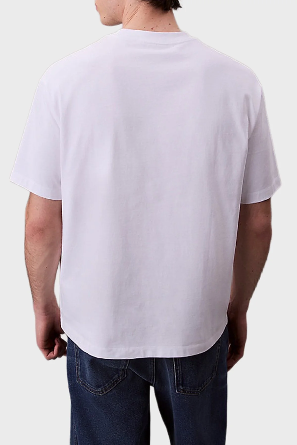 Calvin Klein Pamuklu Oversize Fit Bisiklet Yaka Logolu LV04RB295GYAA Erkek T Shirt LV04RB295G YAA BEYAZ - 3