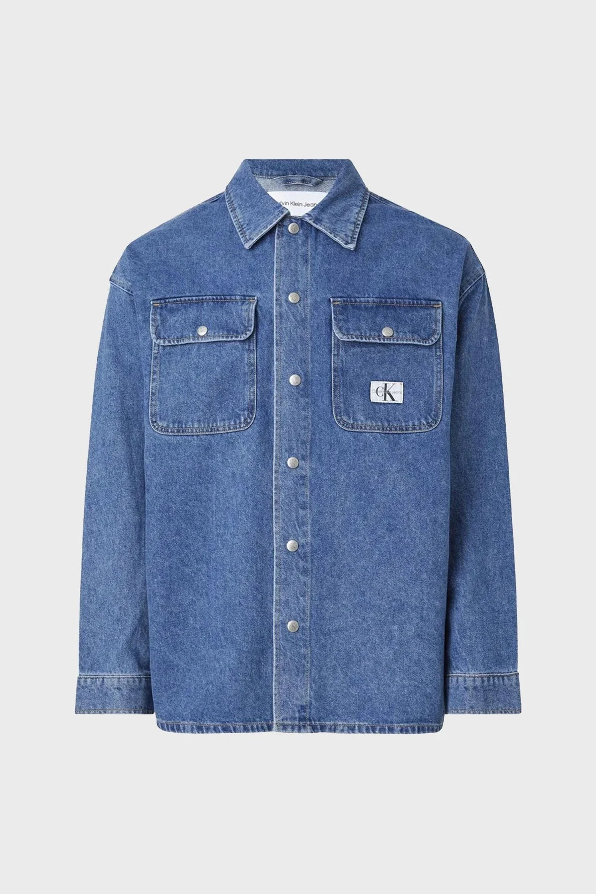 Calvin Klein Pamuklu Çift Cepli Oversize Erkek Kot Gömlek J30J323326 1A4 MAVİ - 2