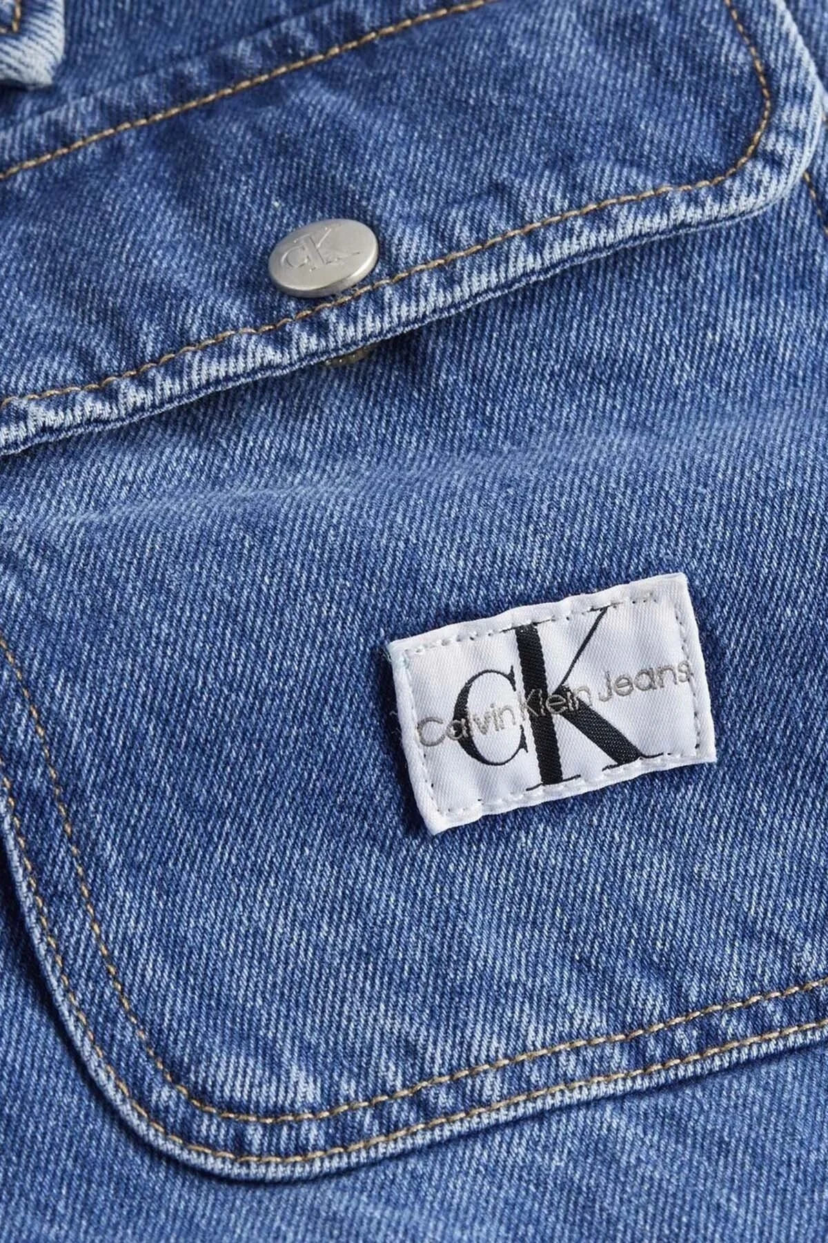 Calvin Klein Pamuklu Çift Cepli Oversize Erkek Kot Gömlek J30J323326 1A4 MAVİ - 3
