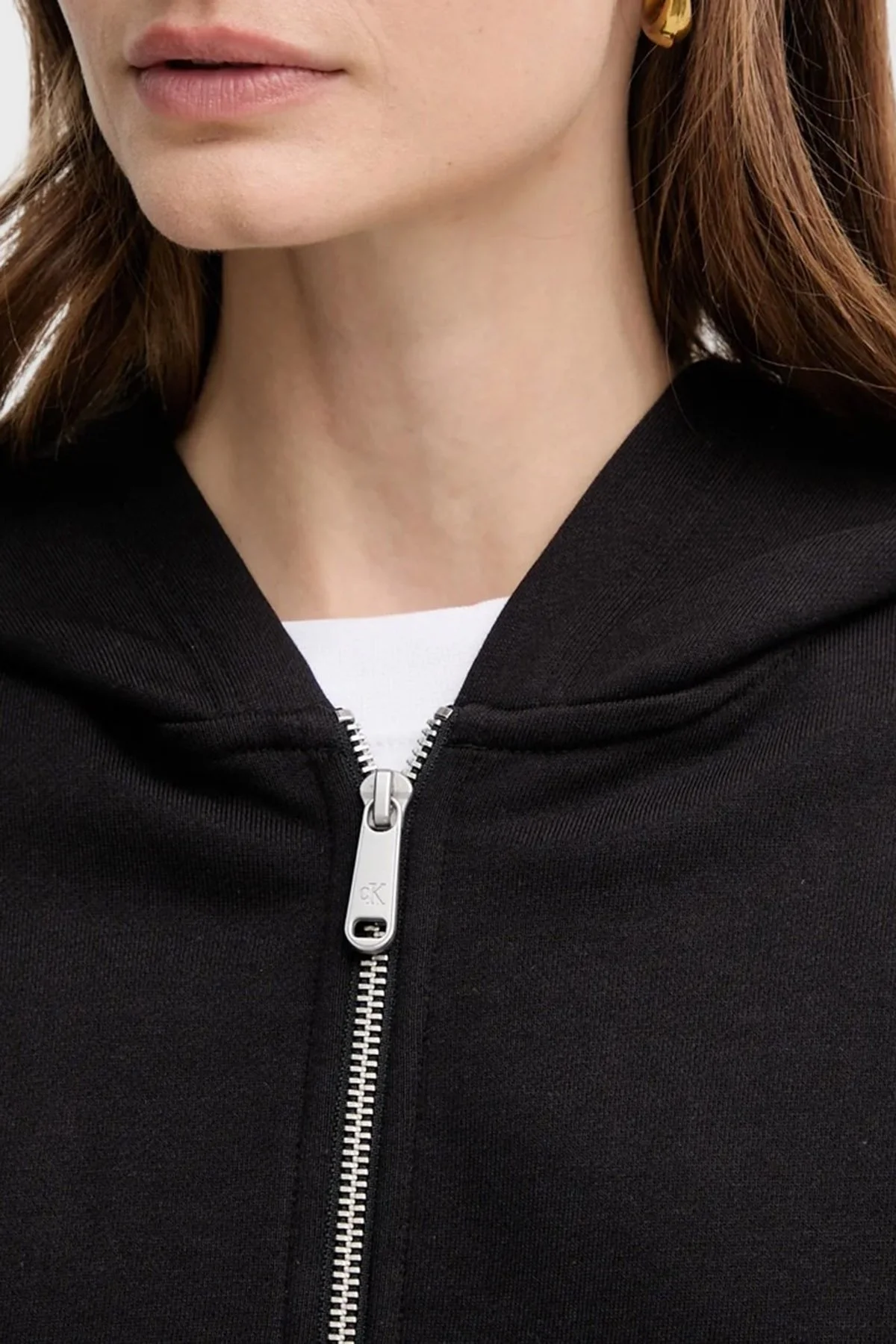 Calvin Klein Pamuklu Oversize Fit Kapüşonlu Crop LV047C216GUB1 Bayan Sweat LV047C216G UB1 SİYAH - 3