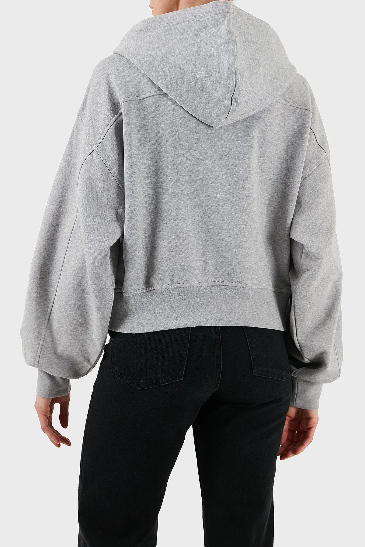 Calvin Klein Pamuklu Oversize Fit Kapüşonlu Fermuarlı Crop LV047C216GP79 Bayan Sweat LV047C216G P79 GRİ - 3