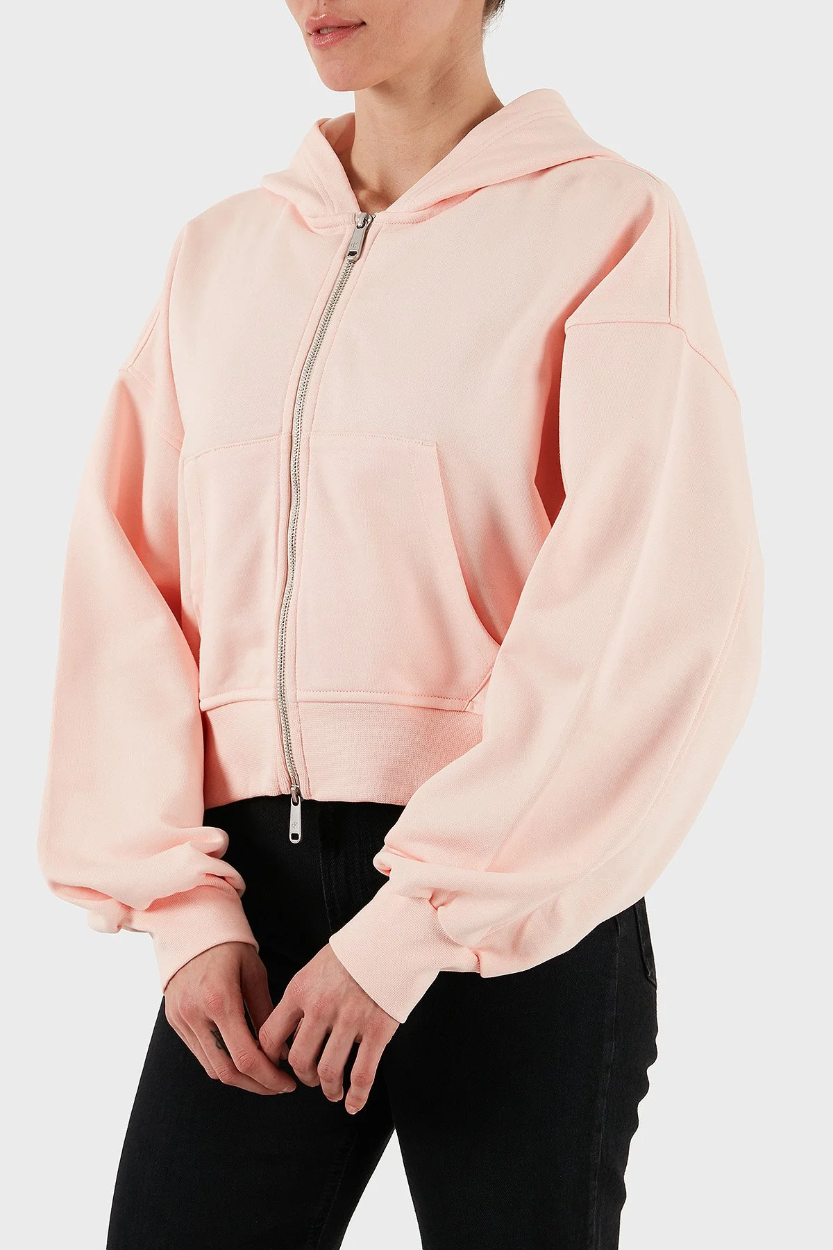 Calvin Klein Pamuklu Oversize Fit Kapüşonlu Fermuarlı Crop LV047C216GVI7 Bayan Sweat LV047C216G VI7 PEMBE - 5