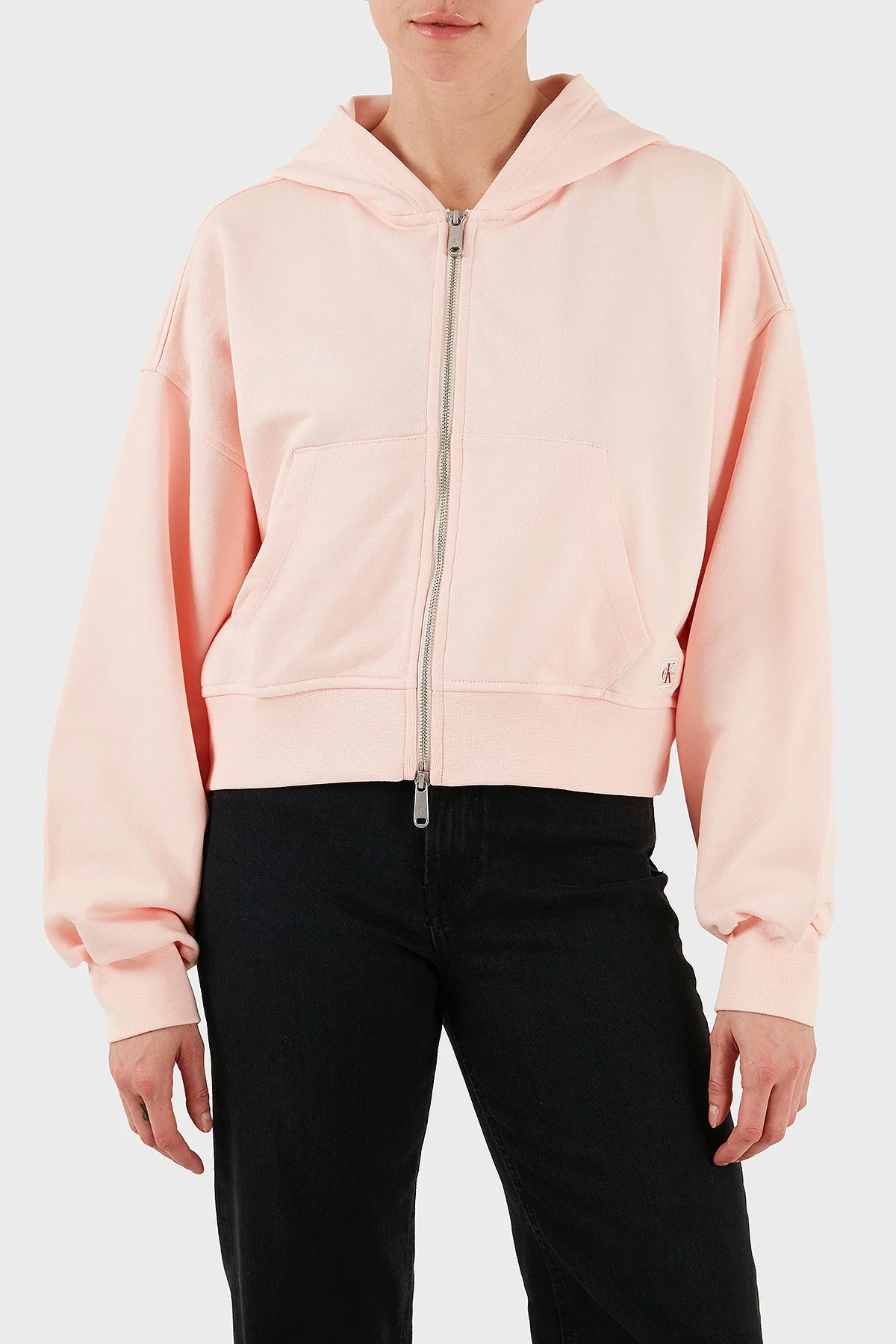 Calvin Klein Pamuklu Oversize Fit Kapüşonlu Fermuarlı Crop LV047C216GVI7 Bayan Sweat LV047C216G VI7 PEMBE - 7