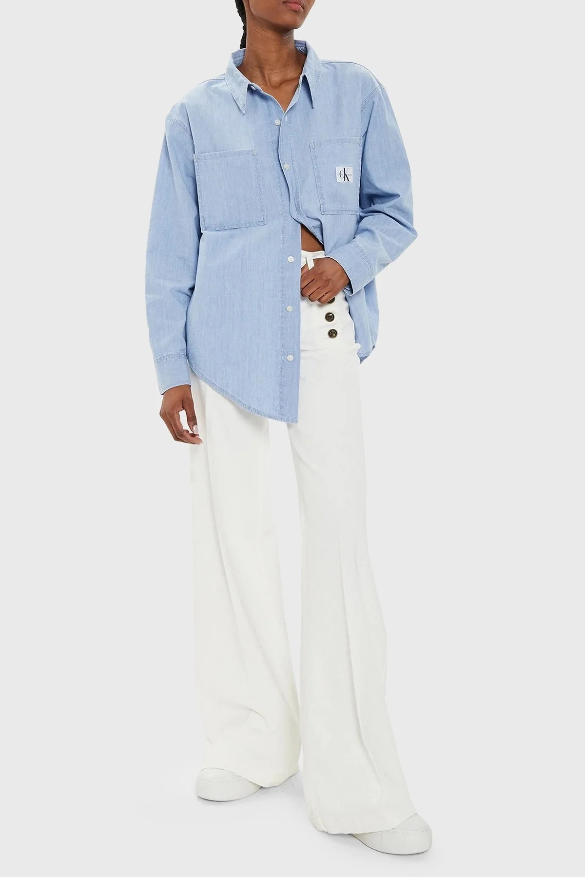 Calvin Klein Pamuklu Oversize J20J2243431AA Bayan Gömlek J20J224343 1AA AÇIK MAVİ - 3