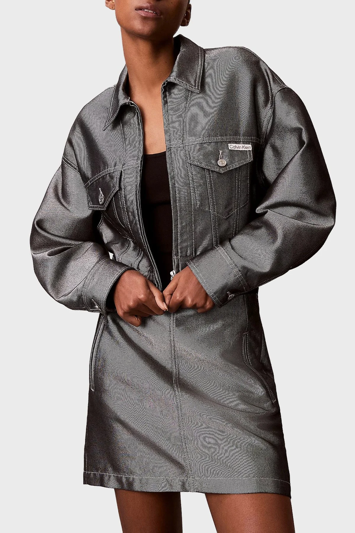 Calvin Klein Pamuklu Parlak Denim Bomber LV047E715G3UF Bayan Ceket LV047E715G 3UF MAVİ - 1