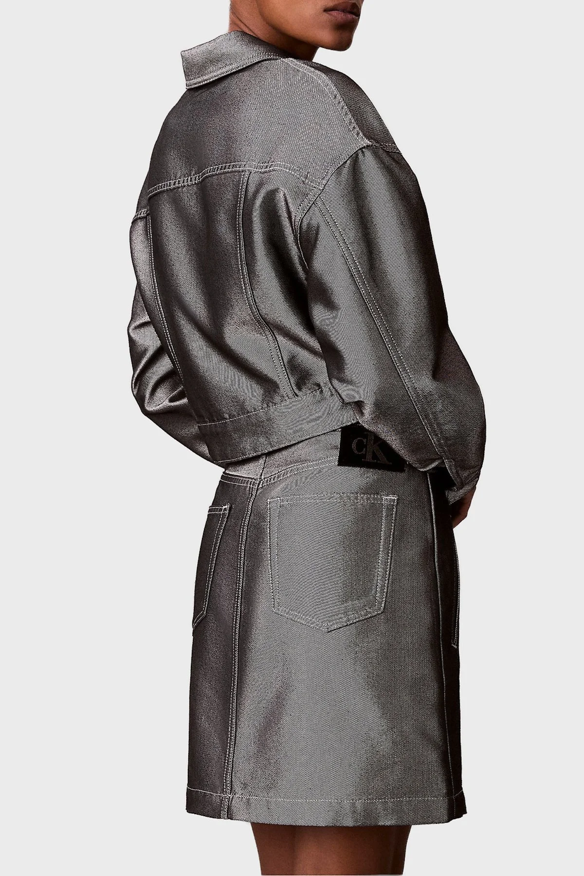 Calvin Klein Pamuklu Parlak Denim Bomber LV047E715G3UF Bayan Ceket LV047E715G 3UF MAVİ - 3