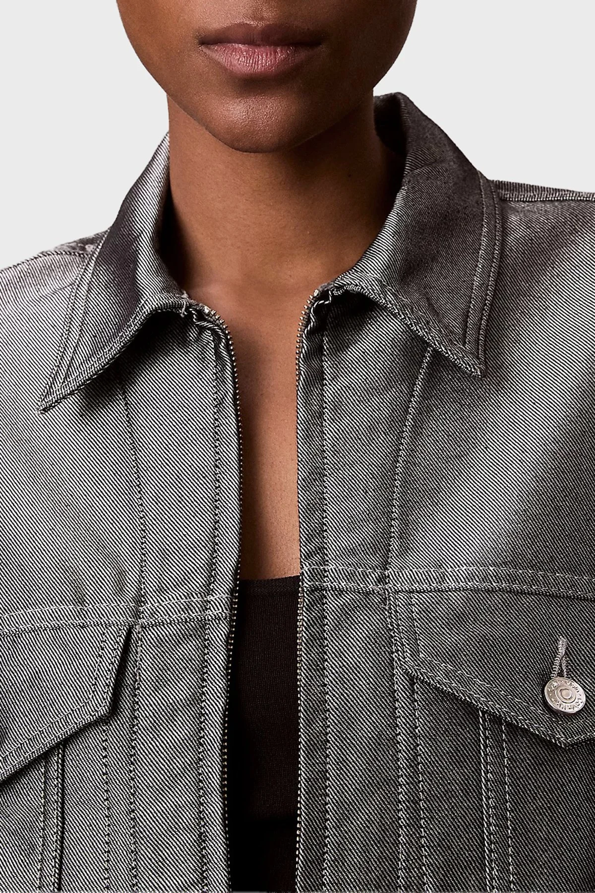 Calvin Klein Pamuklu Parlak Denim Bomber LV047E715G3UF Bayan Ceket LV047E715G 3UF MAVİ - 4