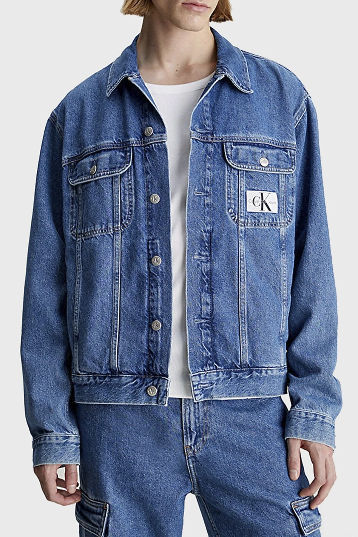 Calvin Klein Pamuklu Regular Fit 90s J30J3248581A4 Erkek Kot Ceket J30J324858 1A4 MAVİ - 1