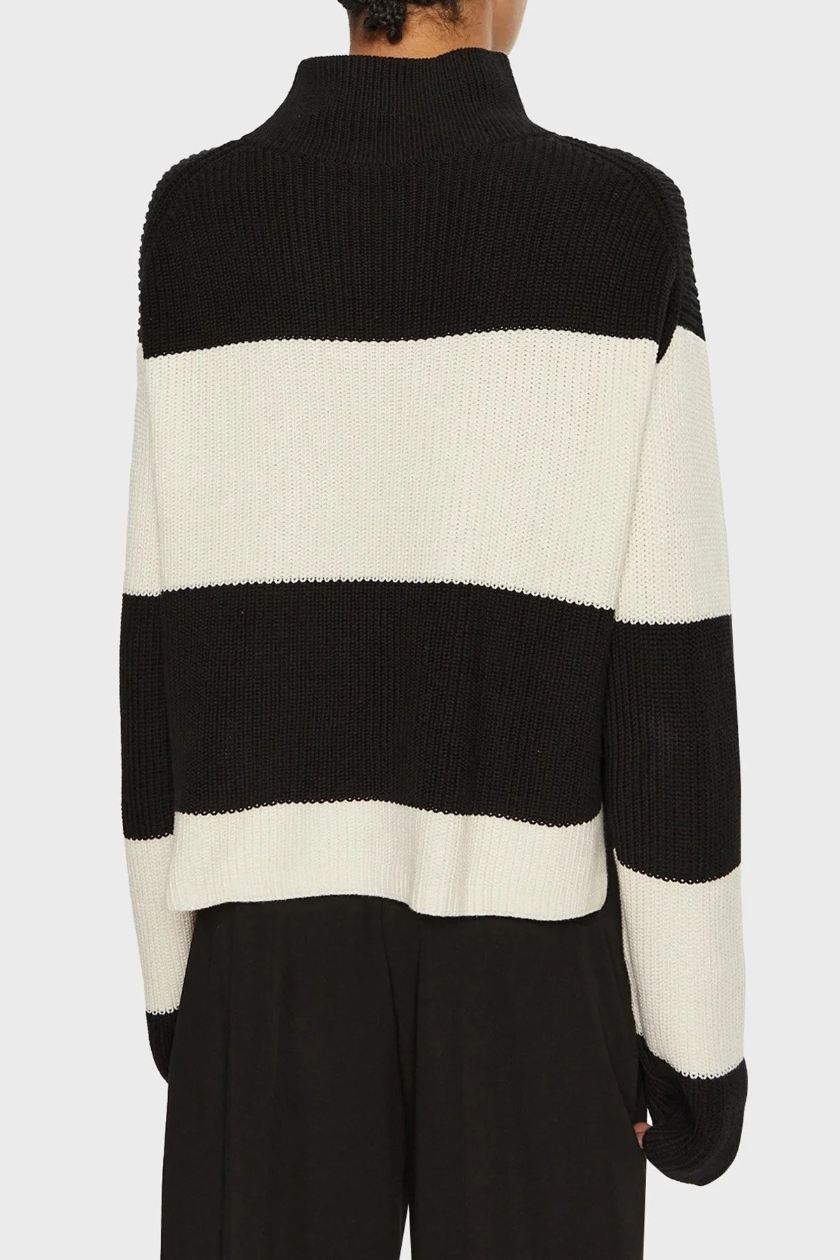 Calvin Klein Pamuklu Regular Fit Balıkçı Yaka Şeritli J20J224227YBI Bayan Kazak J20J224227 YBI SİYAH-BEYAZ - 3