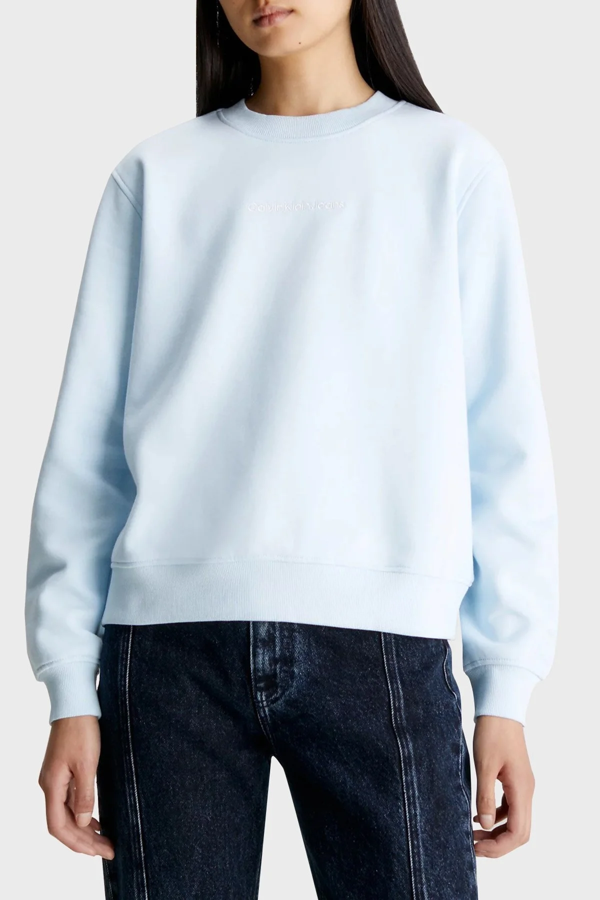 Calvin Klein Pamuklu Regular Fit Bisiklet Yaka J20J222548CYR Bayan Sweat J20J222548 CYR AÇIK MAVİ - 1