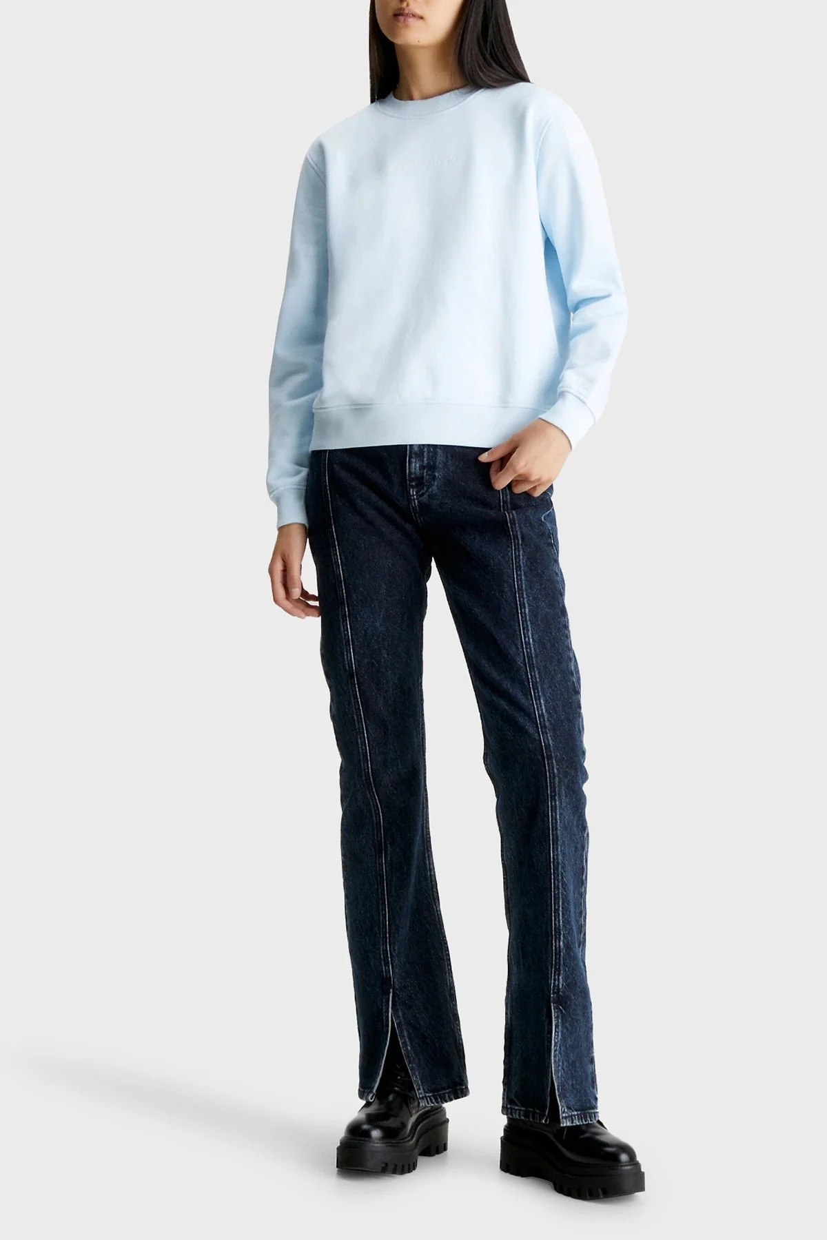 Calvin Klein Pamuklu Regular Fit Bisiklet Yaka J20J222548CYR Bayan Sweat J20J222548 CYR AÇIK MAVİ - 3