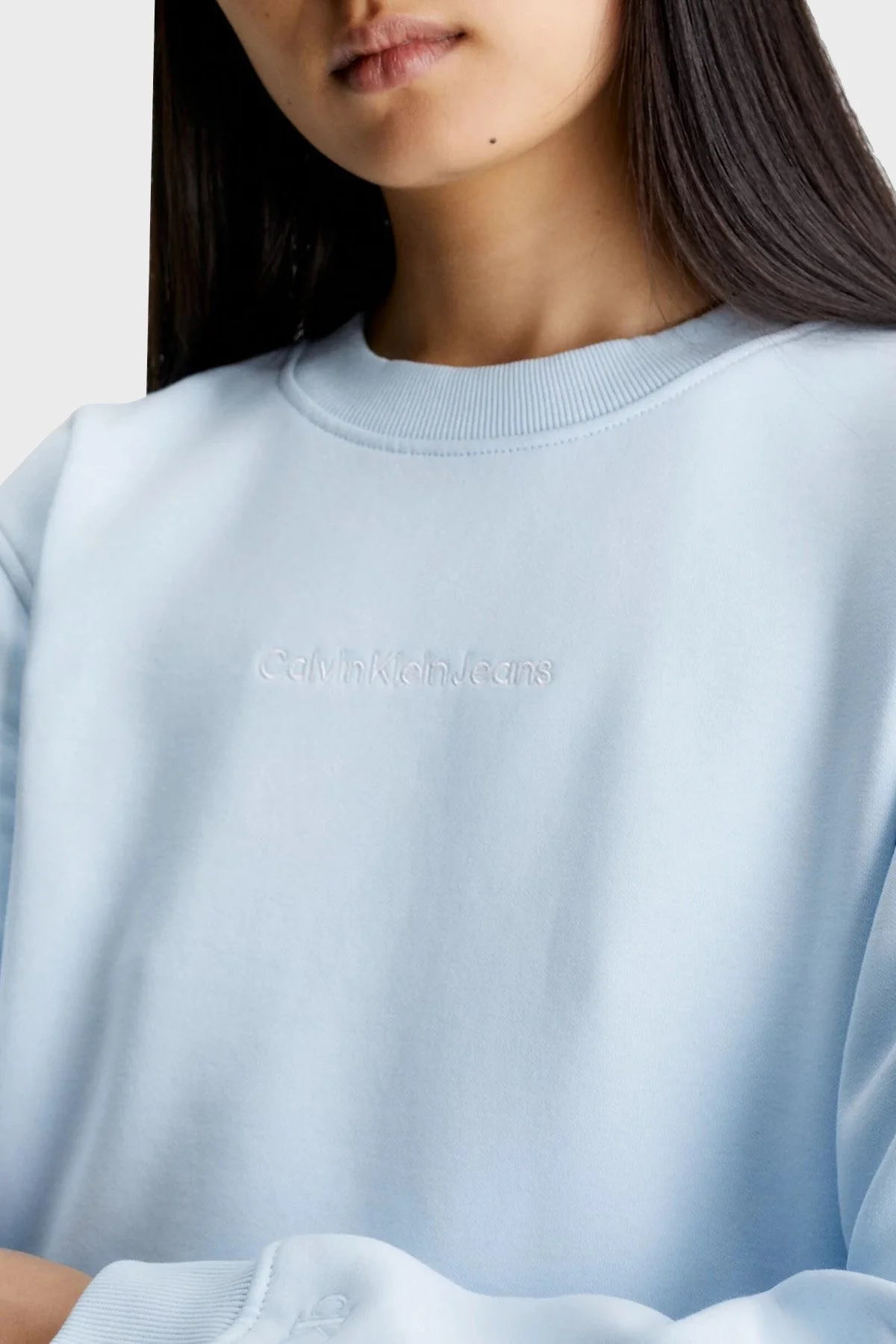 Calvin Klein Pamuklu Regular Fit Bisiklet Yaka J20J222548CYR Bayan Sweat J20J222548 CYR AÇIK MAVİ - 4