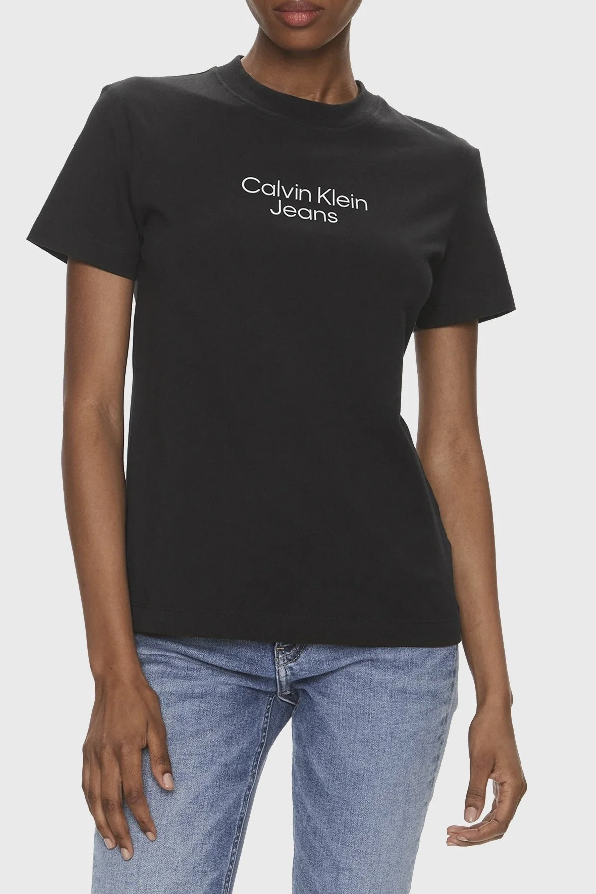 Calvin Klein Pamuklu Regular Fit Bisiklet Yaka J20J223222BEH Bayan T Shirt J20J223222 BEH SİYAH - 1