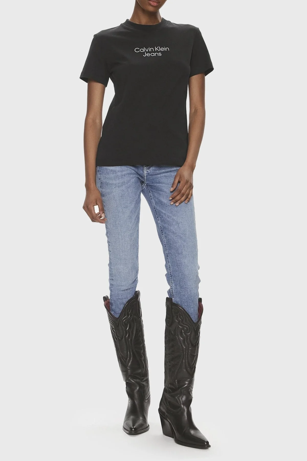 Calvin Klein Pamuklu Regular Fit Bisiklet Yaka J20J223222BEH Bayan T Shirt J20J223222 BEH SİYAH - 3