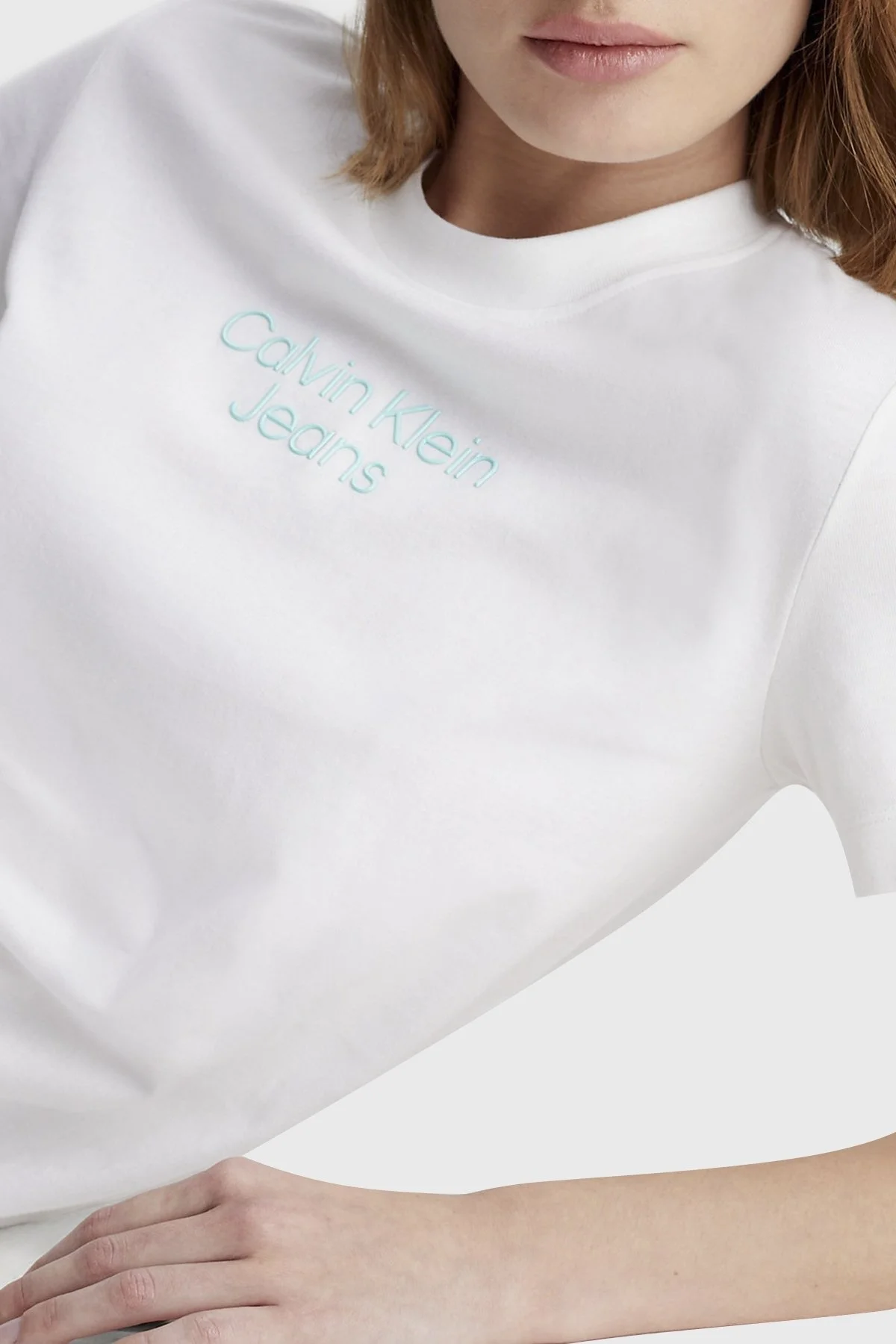 Calvin Klein Pamuklu Regular Fit Bisiklet Yaka J20J223222YAF Bayan T Shirt J20J223222 YAF BEYAZ - 4