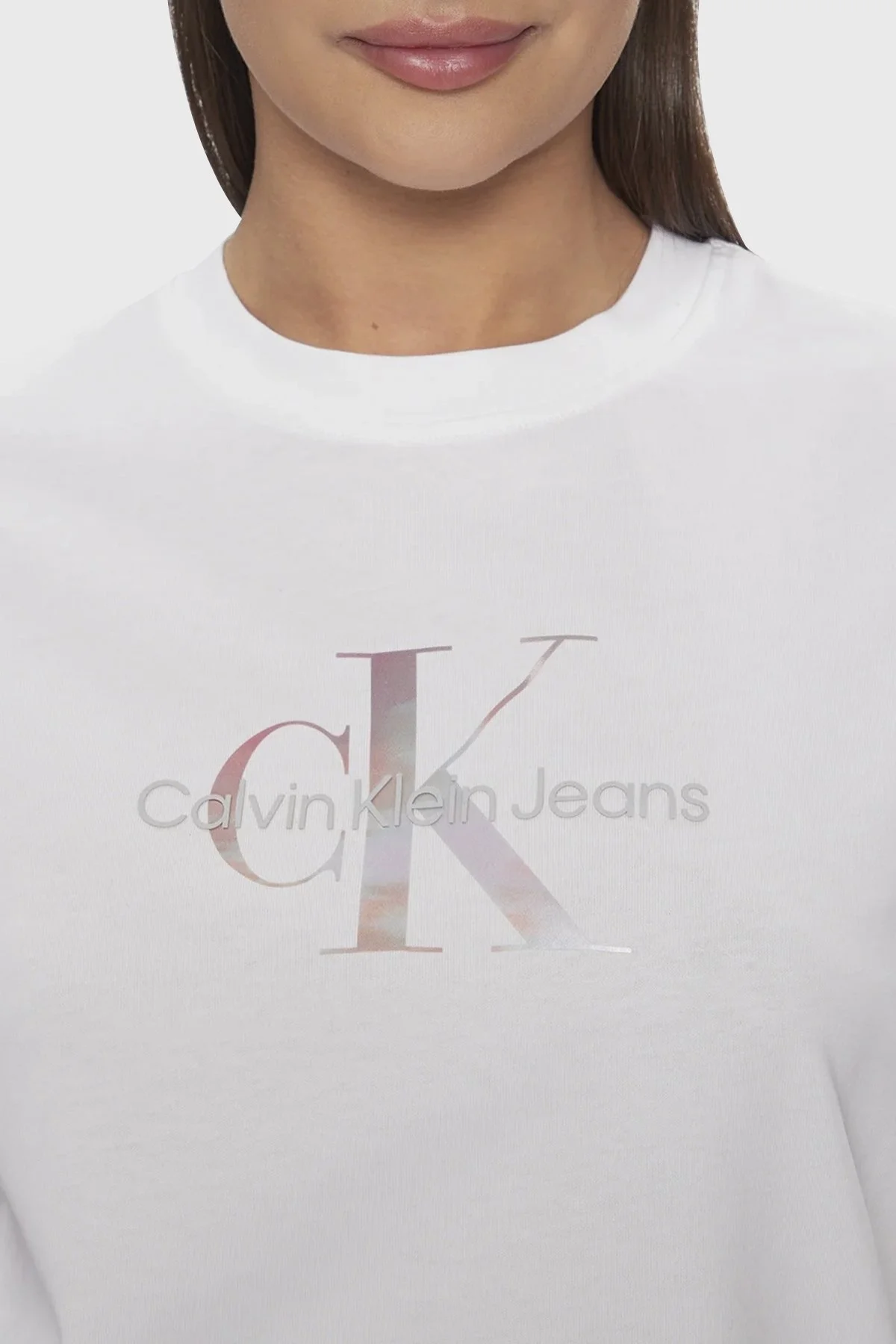 Calvin Klein Pamuklu Regular Fit Bisiklet Yaka J20J223264YAF Bayan T Shirt J20J223264 YAF BEYAZ - 4