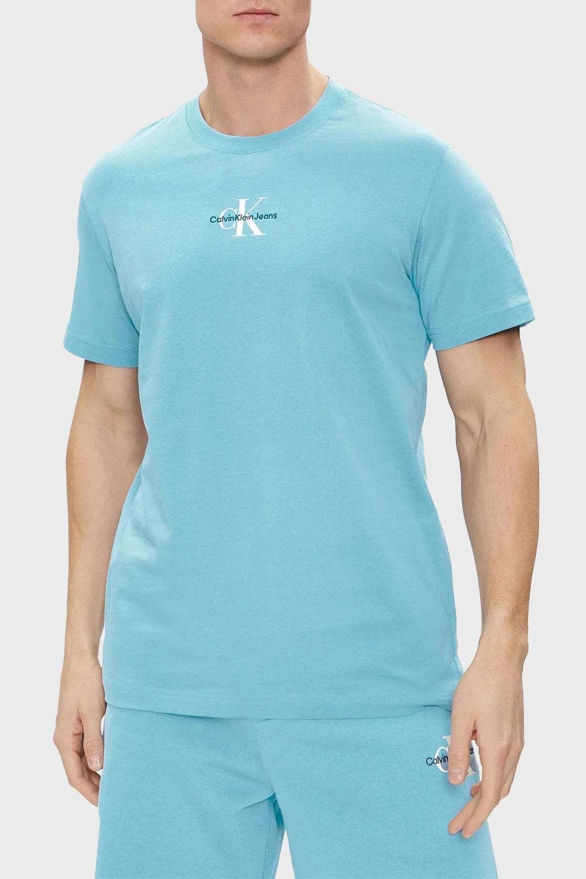 Calvin Klein Pamuklu Regular Fit Bisiklet Yaka J30J323483CEZ Erkek T Shirt J30J323483 CEZ MAVİ - 1